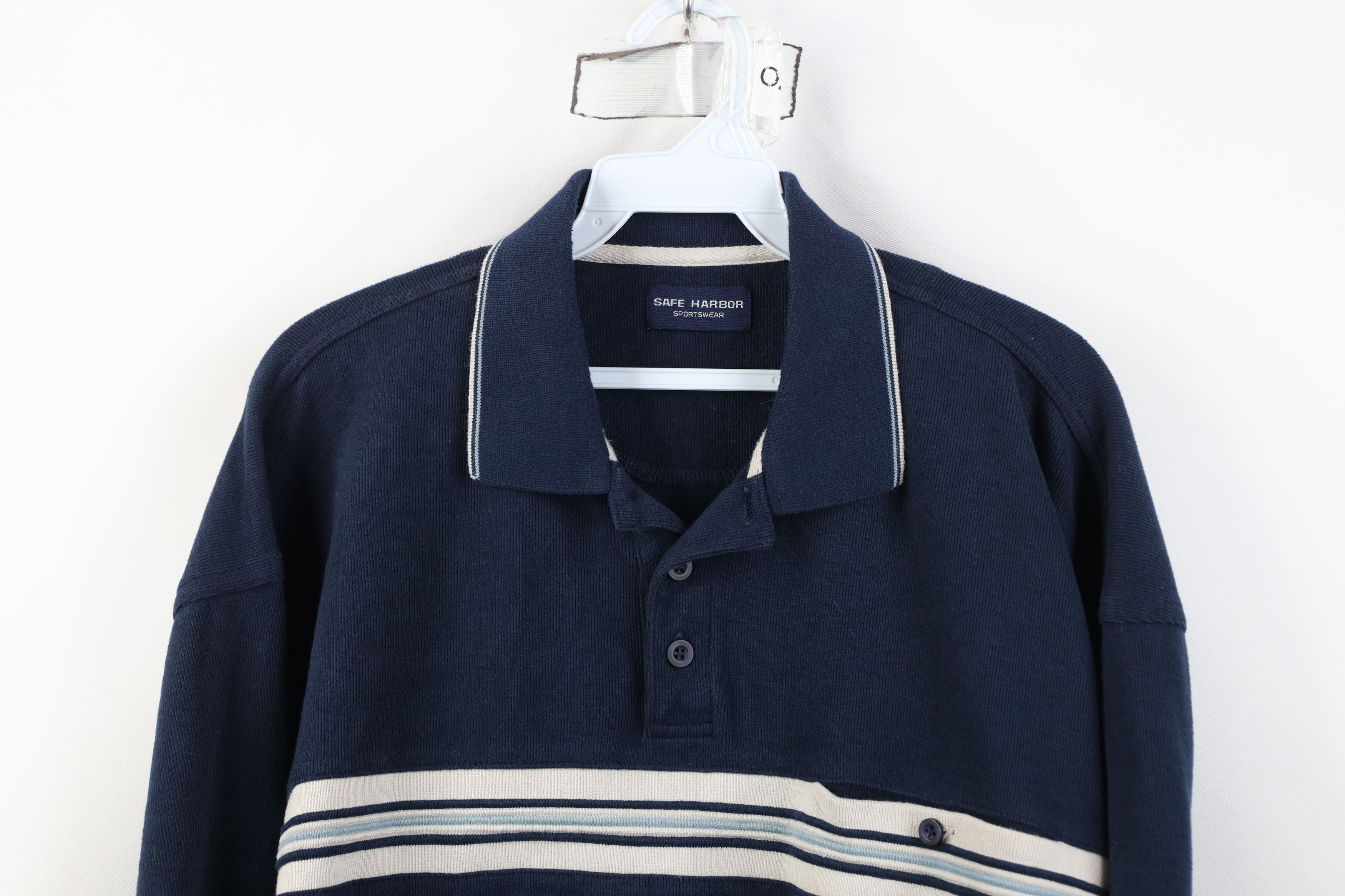 Vintage Vintage 90s Streetwear Striped Ribbed Knit Long Sleeve Polo Size US L / EU 52-54 / 3 - 2 Thumbnail