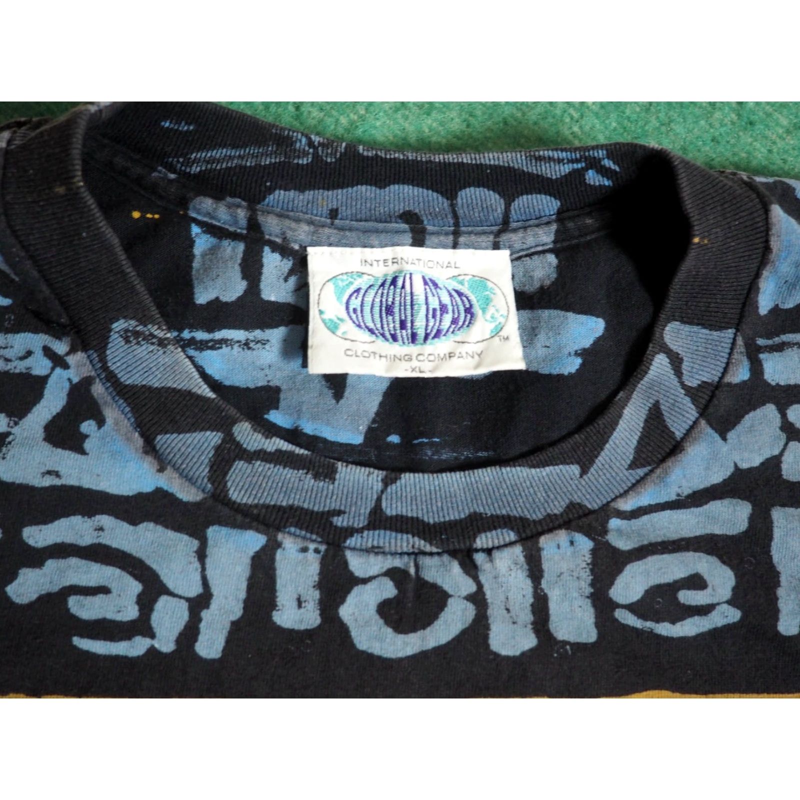 Pinko VTG 90s Global Gear Tee T-Shirt XL Black Pink Blue AOP Stripe Skate Surf Art USA Mens Size US XL / EU 56 / 4 - 3 Thumbnail