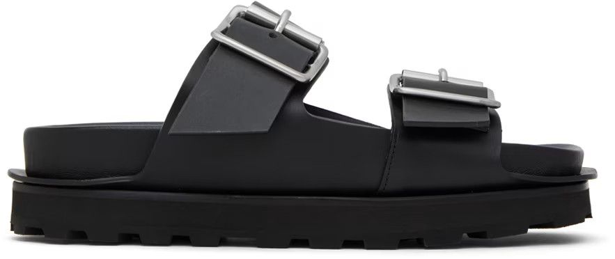 Jil Sander o1y1124 Double Buckle Leather Slippers in Black Size US 9 / EU 42 - 3 Thumbnail