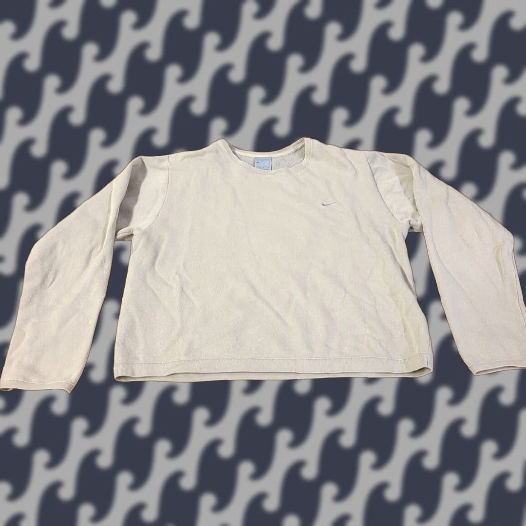 Nike VINTAGE Nike Sweatshirt Womens L Beige Khaki Logo Pullover Crew Neck Cropped Size L / US 10 / IT 46 - 1 Thumbnail