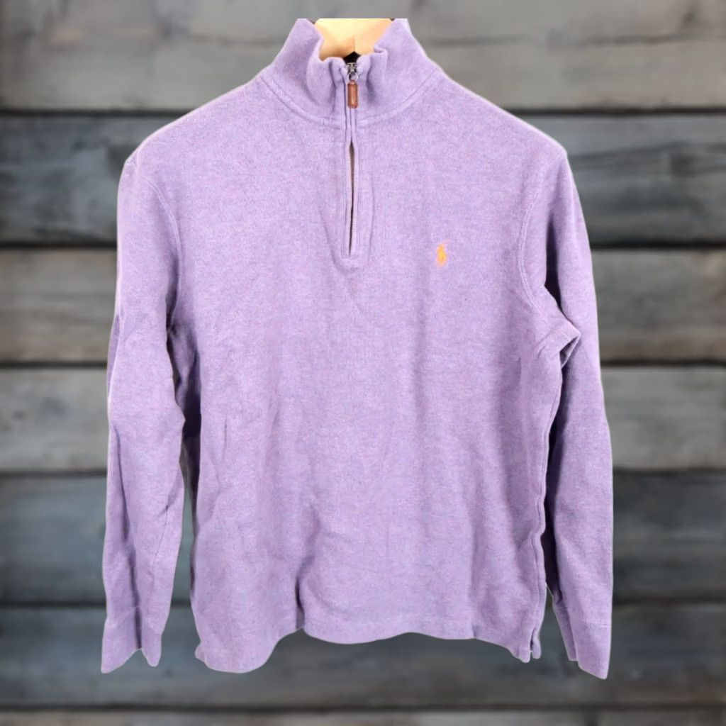 Polo Ralph Lauren Polo Ralph Lauren Sweater Shirt Pullover 1/4-Zip Mens Large Light Purple Cotton Knit Embroidered Pony Vintage Preppy Classic Retro Size US L / EU 52-54 / 3 - 1 Thumbnail