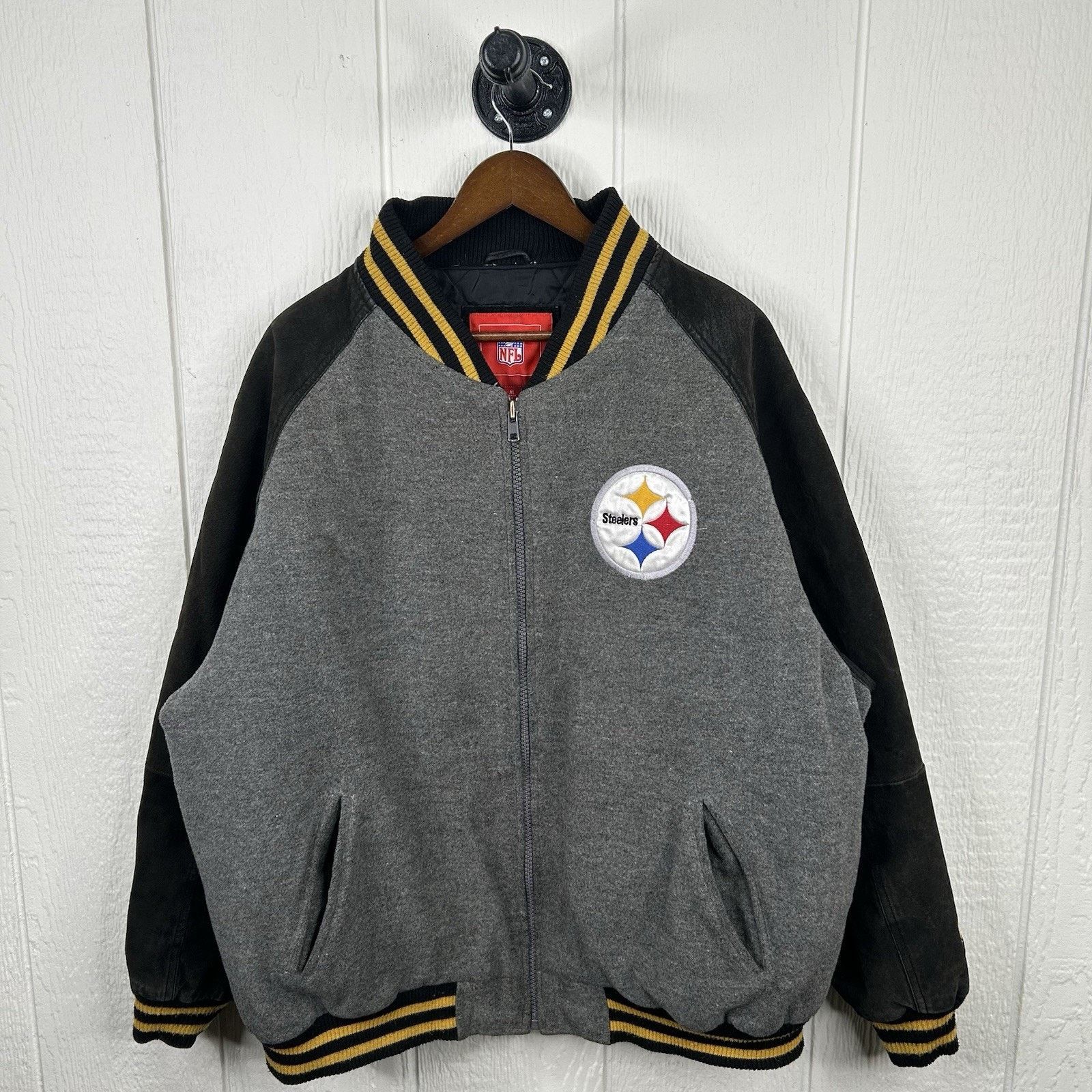 NFL Y2K Pittsburgh Steelers NFL Zip-Up Wool Bomber Jacket XLarge Size US XL / EU 56 / 4 - 2 Thumbnail