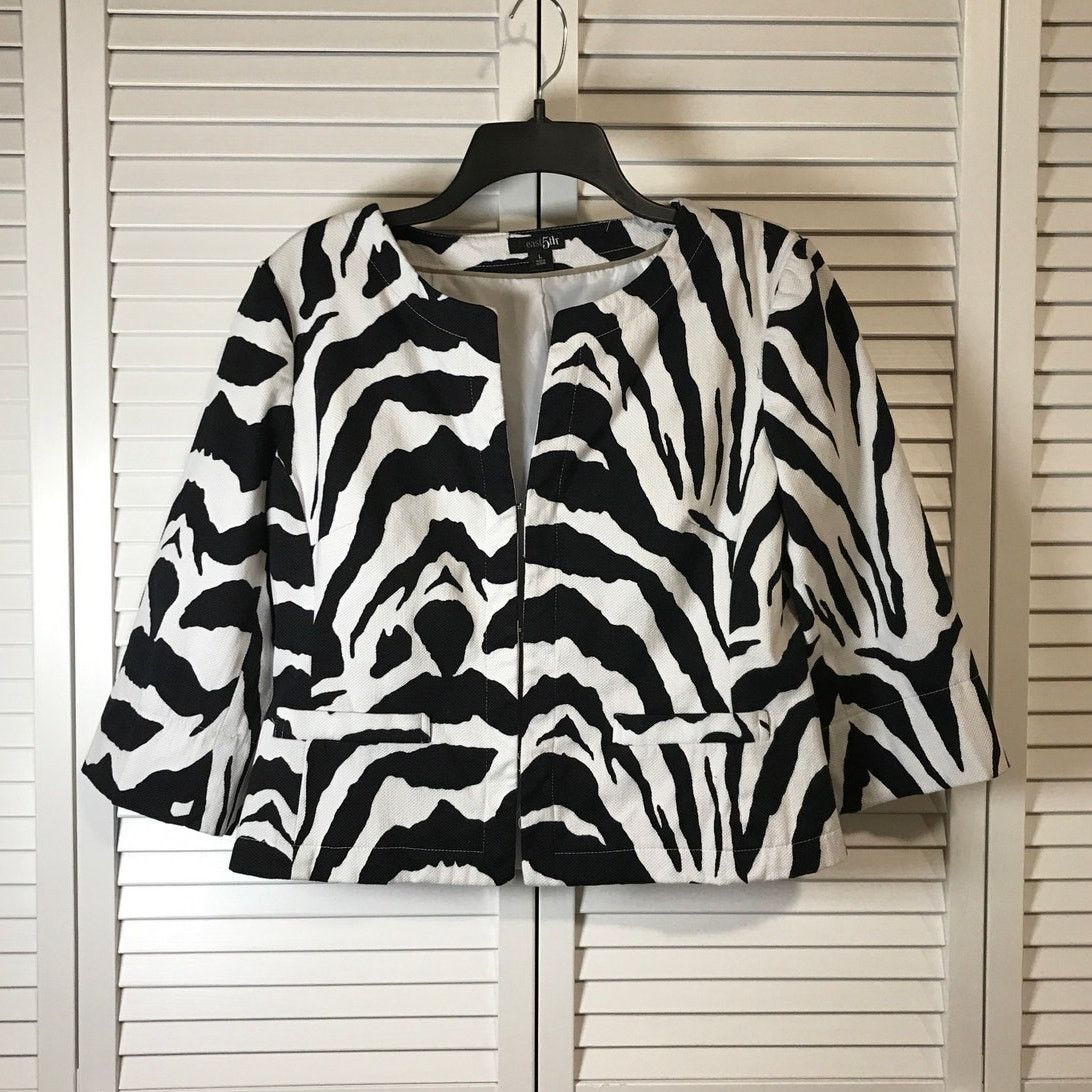 Other East 5th Avenue Black Zebra Print V-neck ¾ Sleeve Jacket L Size L / US 10 / IT 46 - 1 Thumbnail