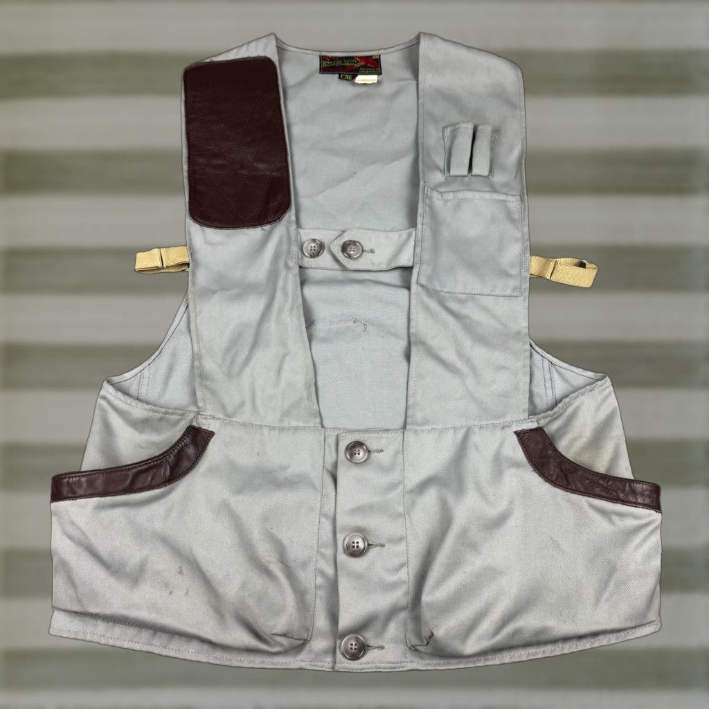 VINTAGE 10-X Vest Hunting Shooting Men 36 Leather Trim Shoulder Pad Trap USA 60s