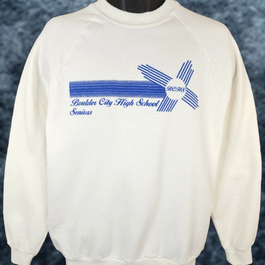 Jerzees VINTAGE Jerzees Boulder City High Sweatshirt Mens Size M White 80s Ron Dale USA Sweatshirt Mens Size US M / EU 48-50 / 2 - 1 Thumbnail