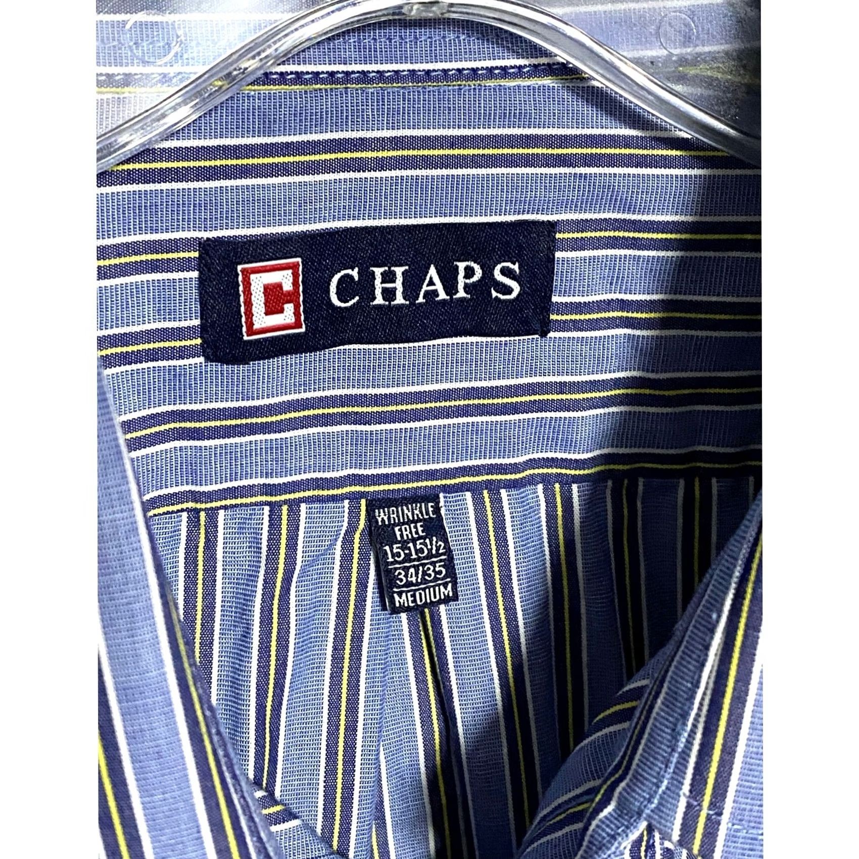 Chaps Chaps Dress Shirt Mens 15.5 34/35 M Wrinkle Resistant Button-Down Blue Striped Casual Business Size US L / EU 52-54 / 3 - 5 Thumbnail