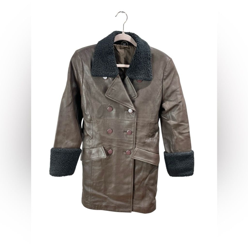 Vintage 90s Vtg Toyko Fur Brown Leather and Shearling Trim Peacoat S Size S / US 4 / IT 40 - 2 Thumbnail