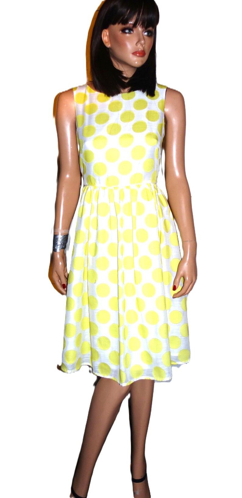 Loft Ann Taylor Loft Yellow White Polka Dot Dress 4 Size S / US 4 / IT 40 - 3 Thumbnail