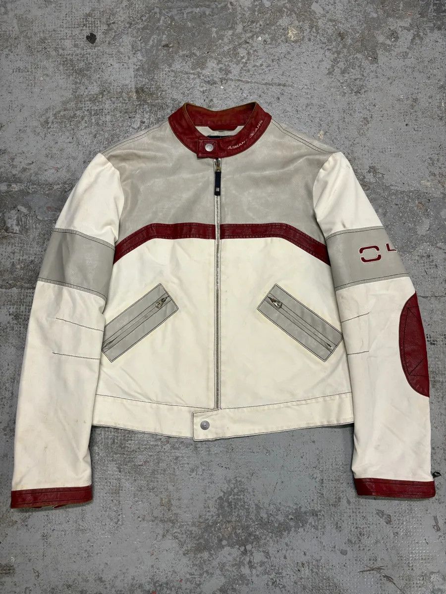 2000s Armani European Ride Red White Biker Leather Jacket
