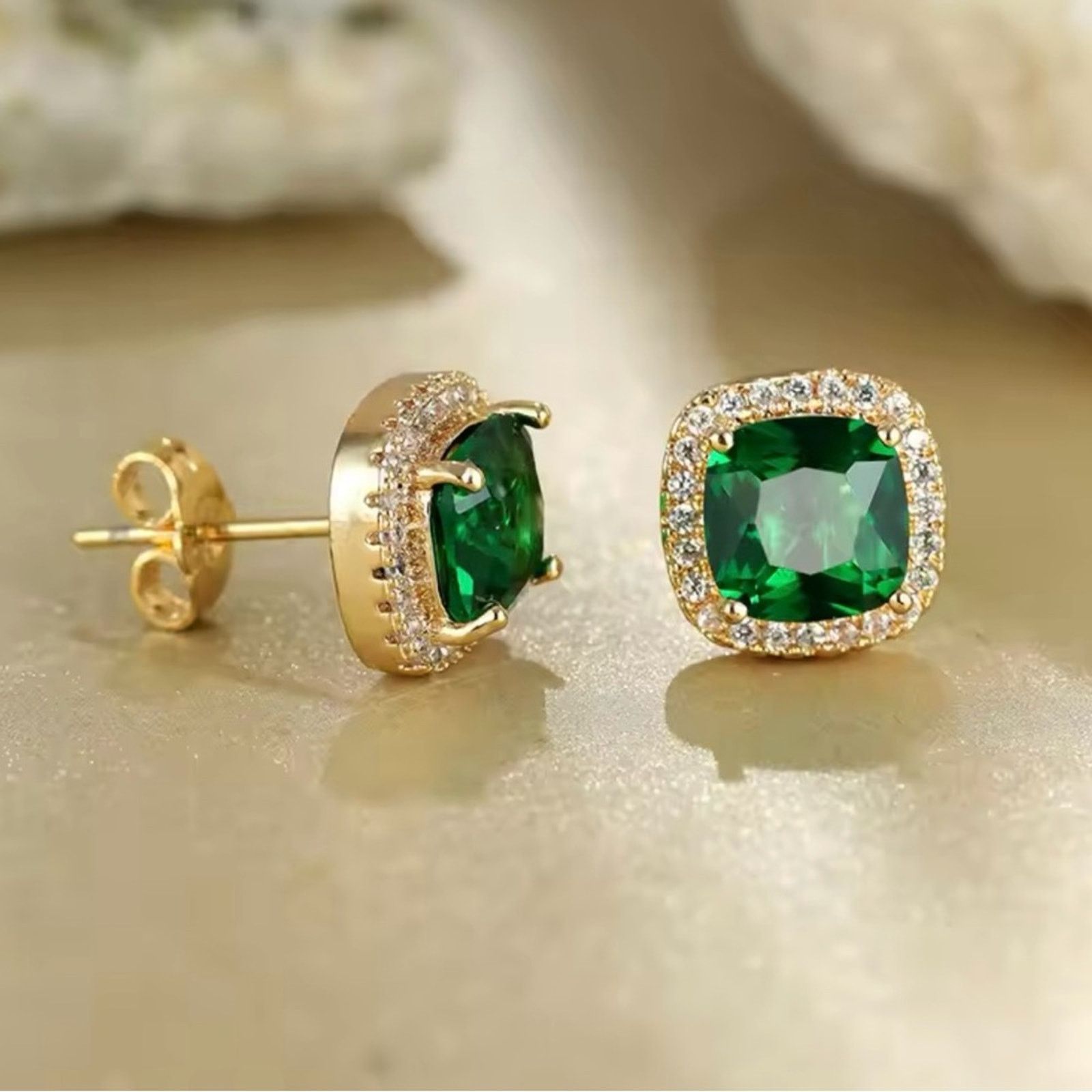 Other Luxury Green Crystal Stud Earrings Classic Green Zircon Size ONE SIZE - 3 Thumbnail