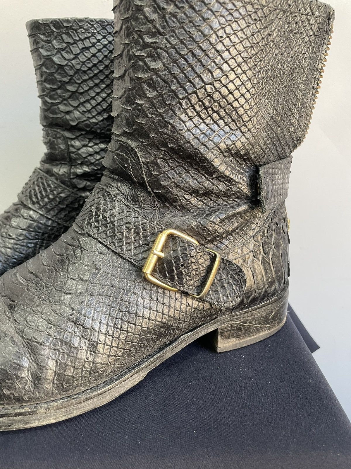 Hedi Slimane Python snake leather gothic boots hype front studded 90s Size US 7.5 / EU 40-41 - 4 Thumbnail