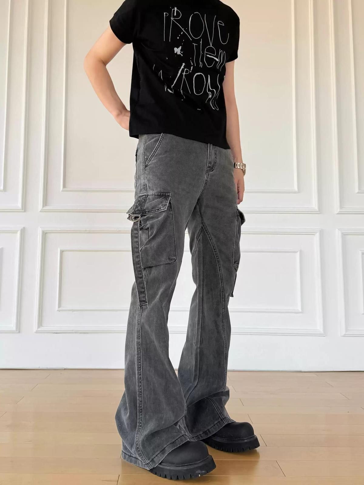 Other Flared Cargo Denim Jeans With Straps Size ONE SIZE - 3 Thumbnail
