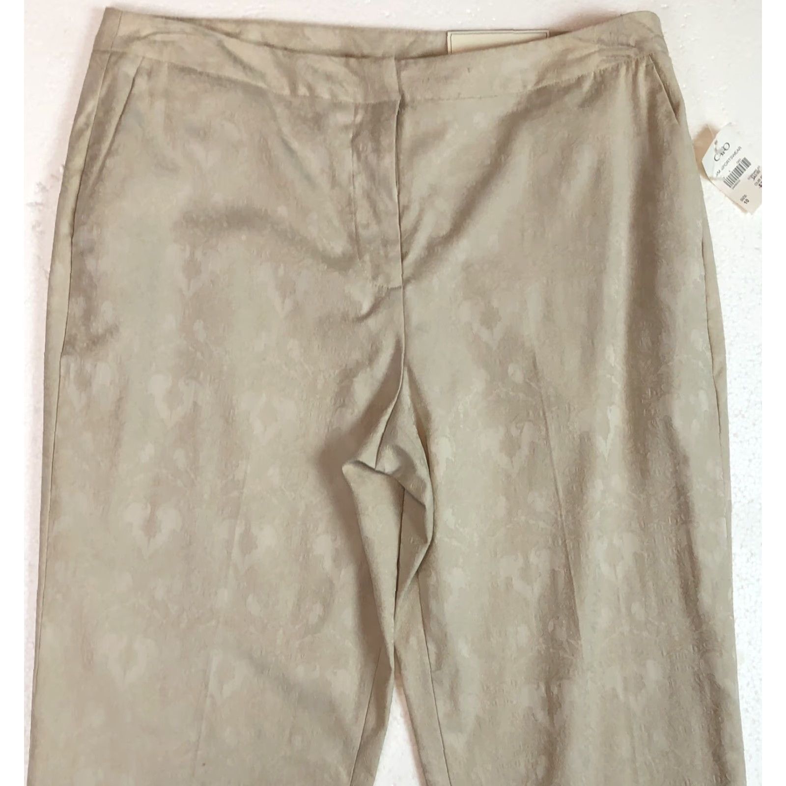 Vintage NWT Cato Slacks Pants 10 Tan Scroll Print LowRise Slim Leg Waist 34 Inseam 30” Size 32" / US 10 / IT 46 - 3 Thumbnail
