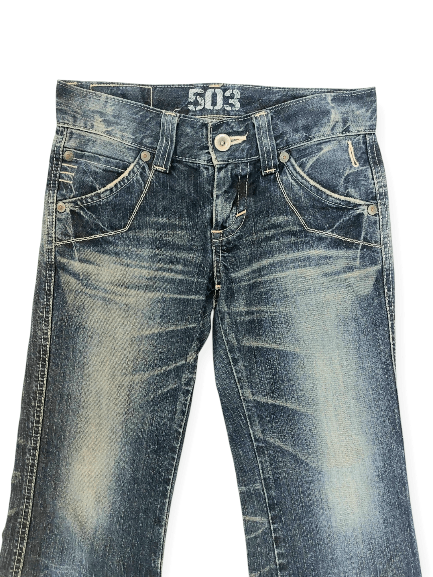 Edwin × Japanese Brand Flare Edwin 503 Blue Trip Buckle Back Denim Size 28" / US 6 / IT 42 - 3 Thumbnail