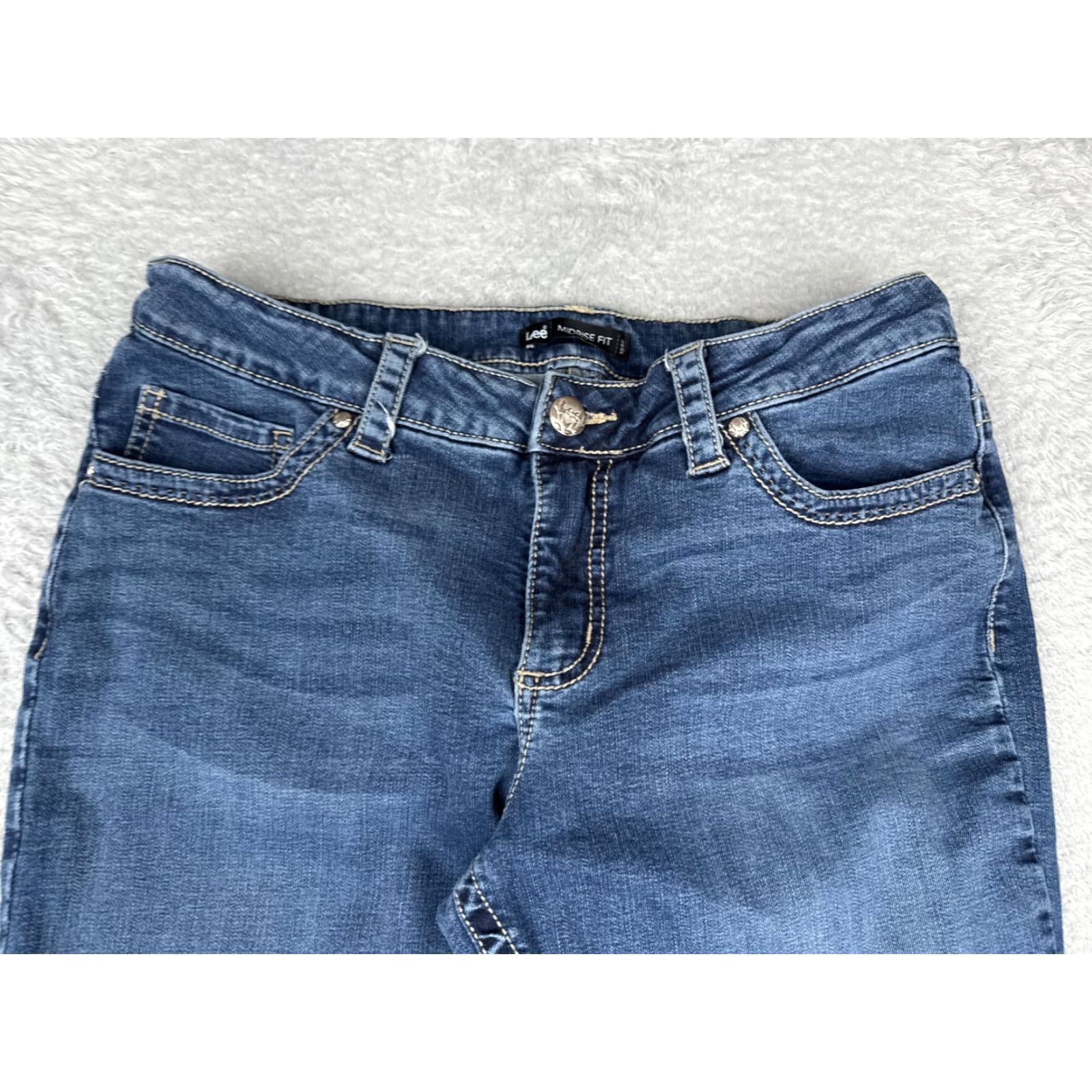 Lee Lee Jeans Womens 12 Short Blue Midrise Fit Straight Leg Denim with Stretch - 5-Pocket, Zip Fly - Regular Size 34" / US 12 / IT 48 - 4 Thumbnail