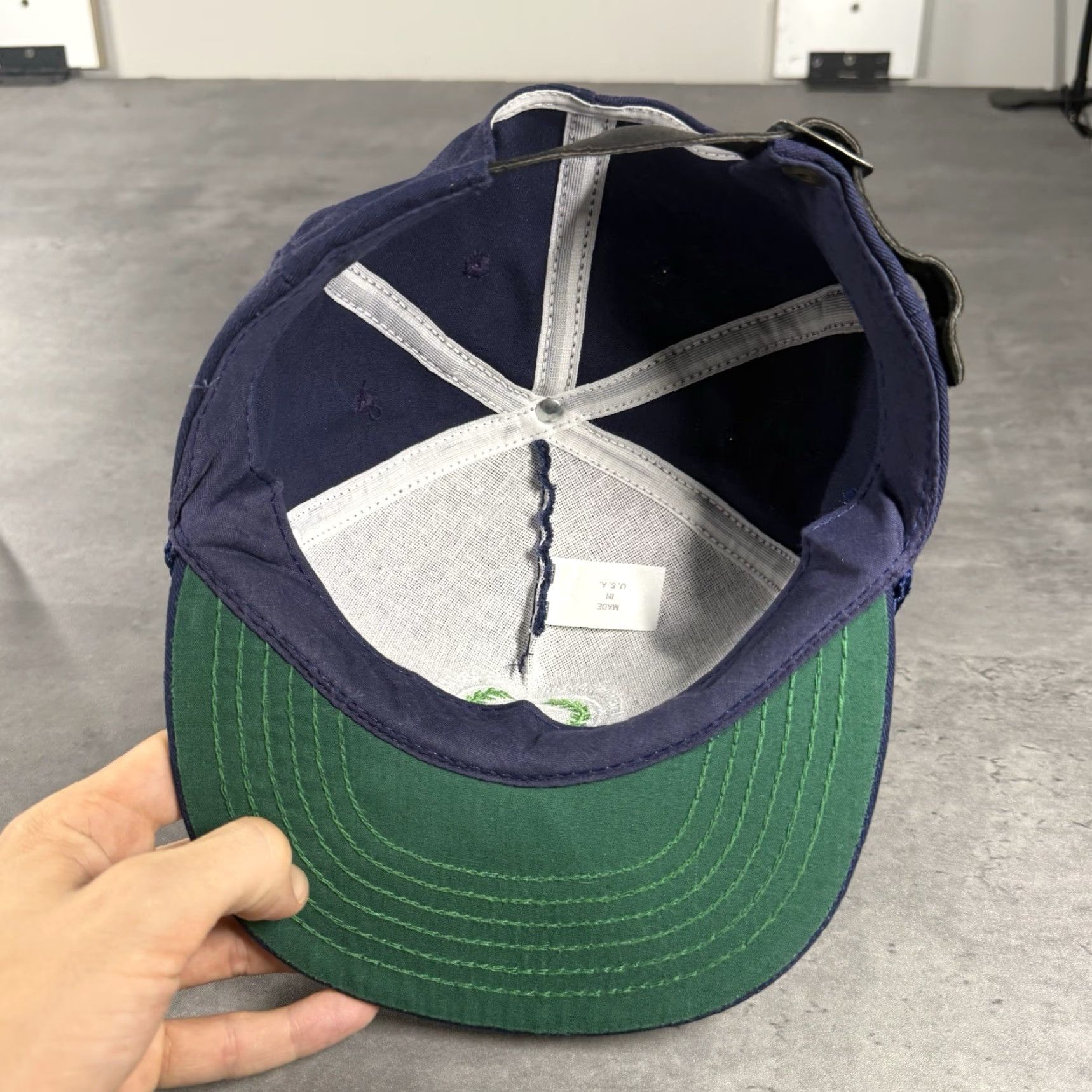 Vintage VINTAGE Skeet Trap Clay Shooting Hat Navy White Rope Trucker Leather Strap Men Adjustable 80s USA Size ONE SIZE - 6 Thumbnail