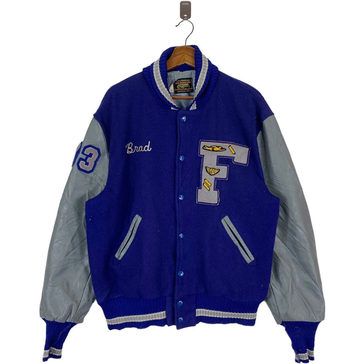 Delong VINTAGE SKOOKUM LETTERMAN JACKET LEATHER MENS 44 Size US L / EU 52-54 / 3 - 1 Thumbnail