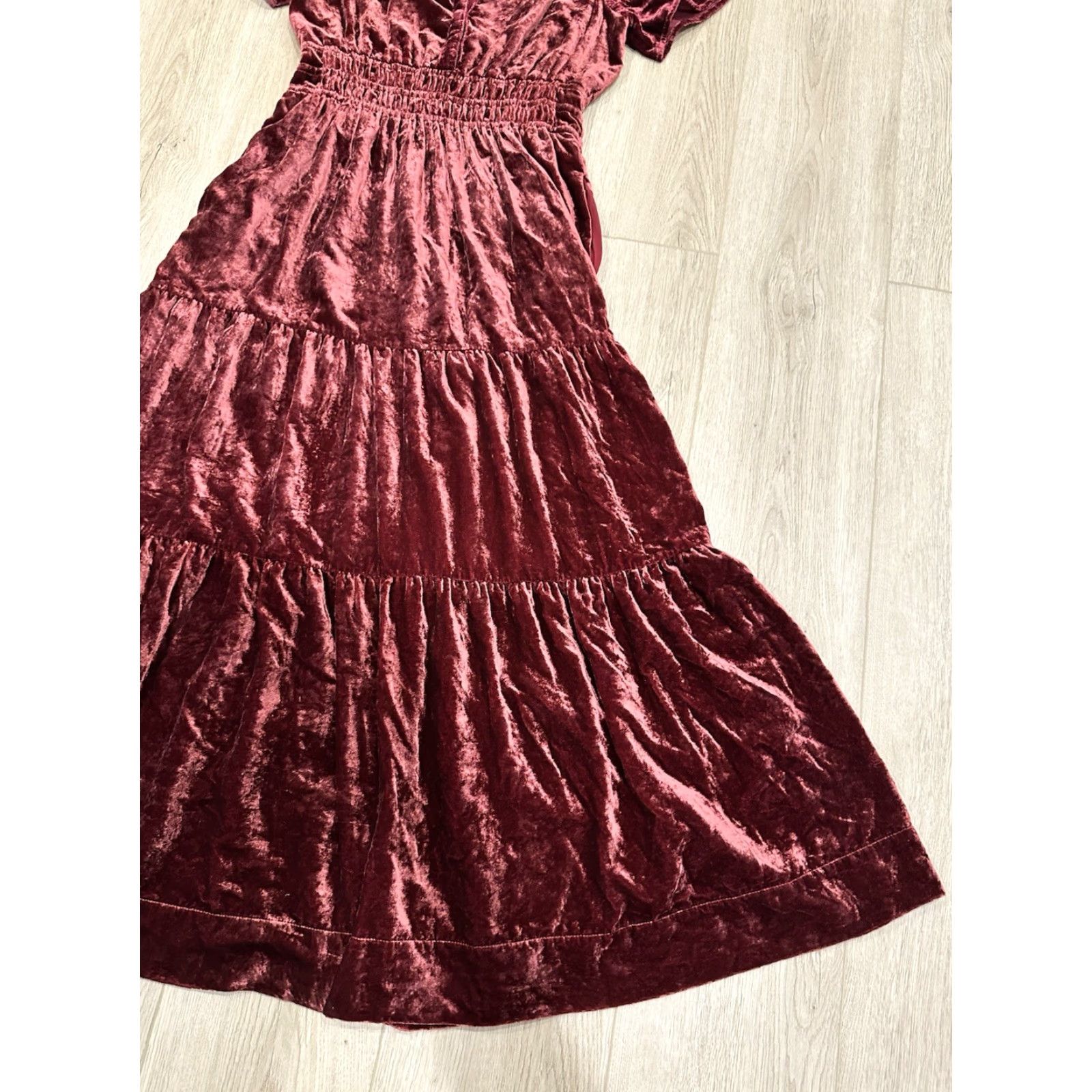 Anthropologie Anthropologie Dress Womens Small Somerset Maxi Velvet Wine Burgundy Tiered Size S / US 4 / IT 40 - 2 Thumbnail
