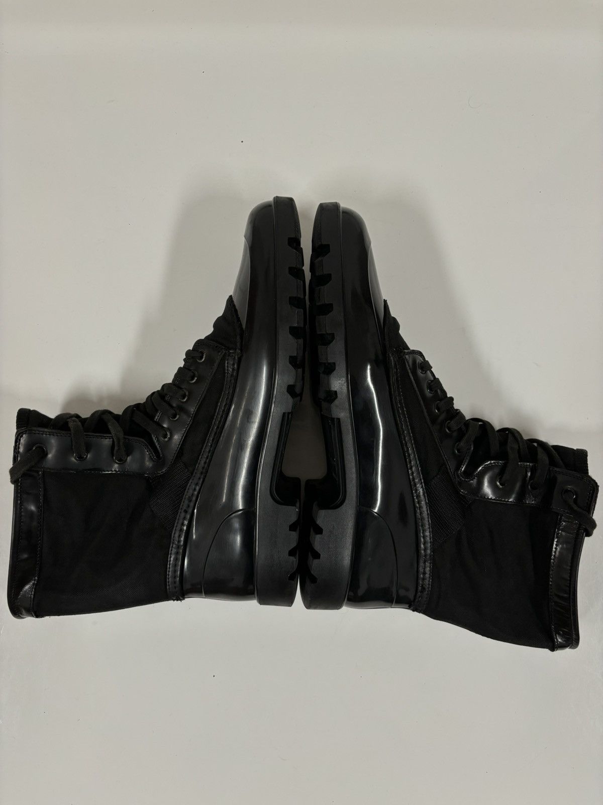 Burberry Prorsum Leather-Canvas Mono Black Lace-Up Rubber High Boots Shoes 44 Size US 11.5 / EU 44-45 - 6 Thumbnail