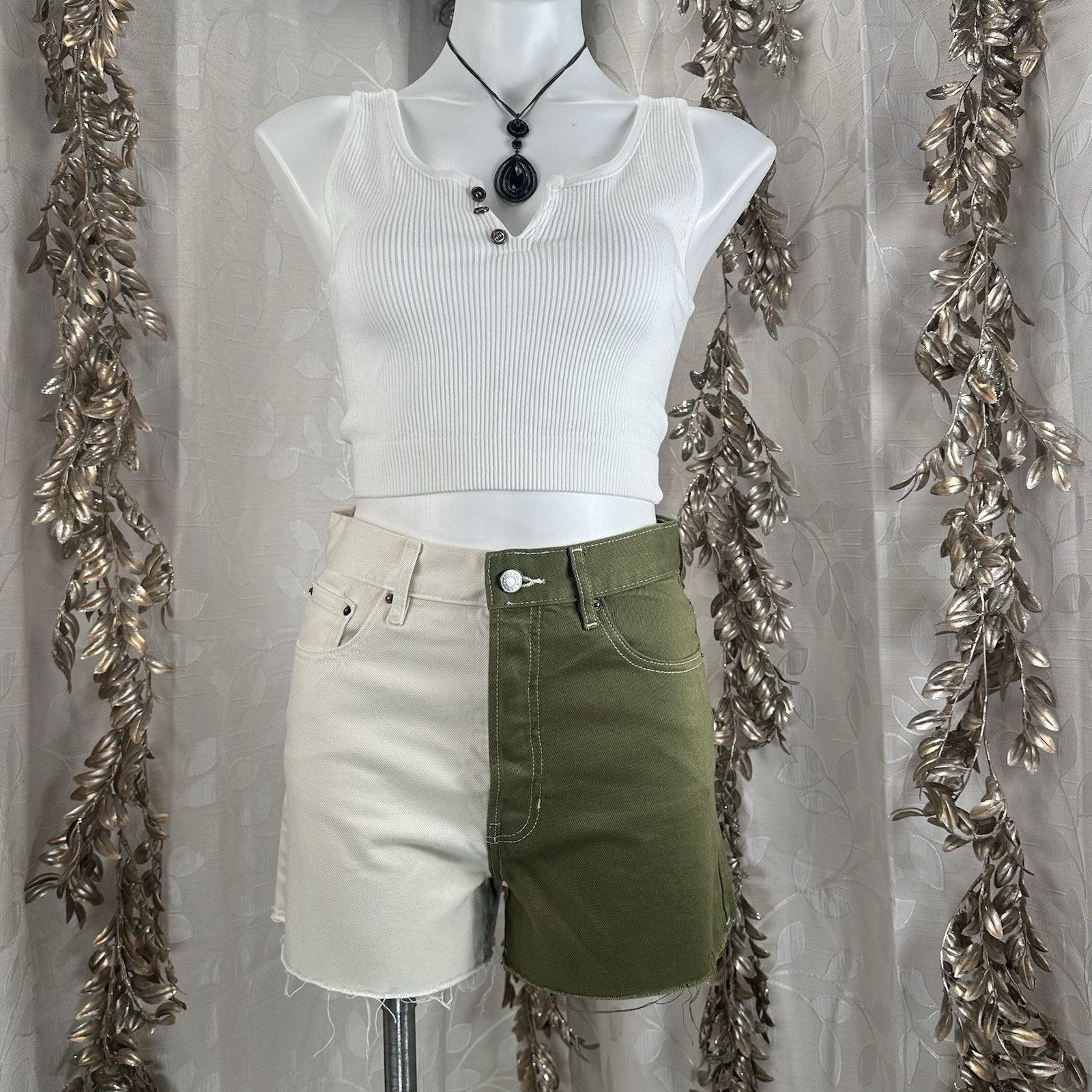 Pacsun PacSun Women’s Size 27 Colorblock Olive & Cream Size 22" - 7 Thumbnail