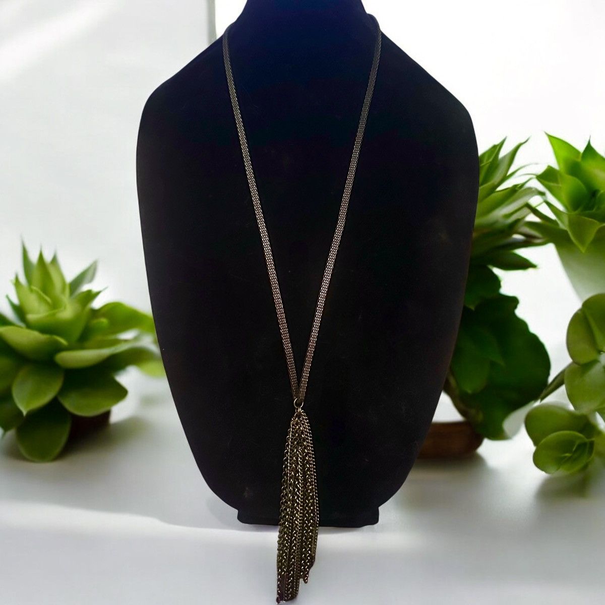 Other Long bronze tone basketweave tassel pendant necklace Size ONE SIZE - 1 Thumbnail