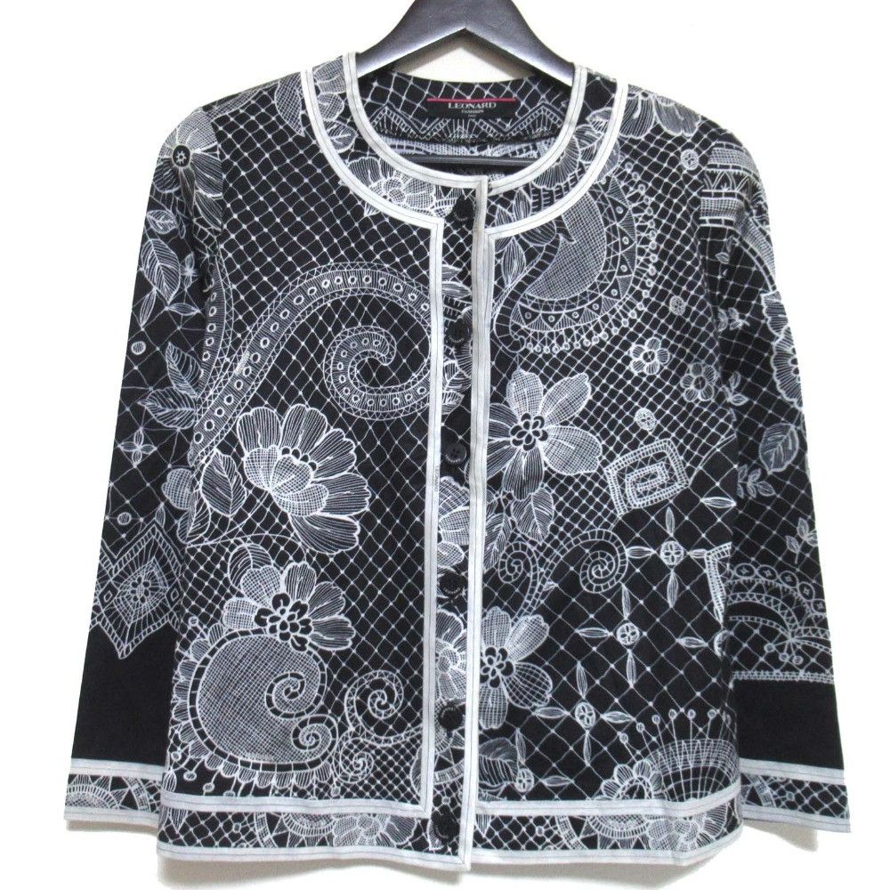 Leonard LEONARD FASHION Flower Print Collarless Jacket Textile Outerwear DUTY FREE for USA