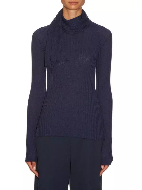 The Row The Row Inga Scarf-Neck Wool Silk Sweater Navy Size M $1200 Size M / US 6-8 / IT 42-44 - 1 Thumbnail