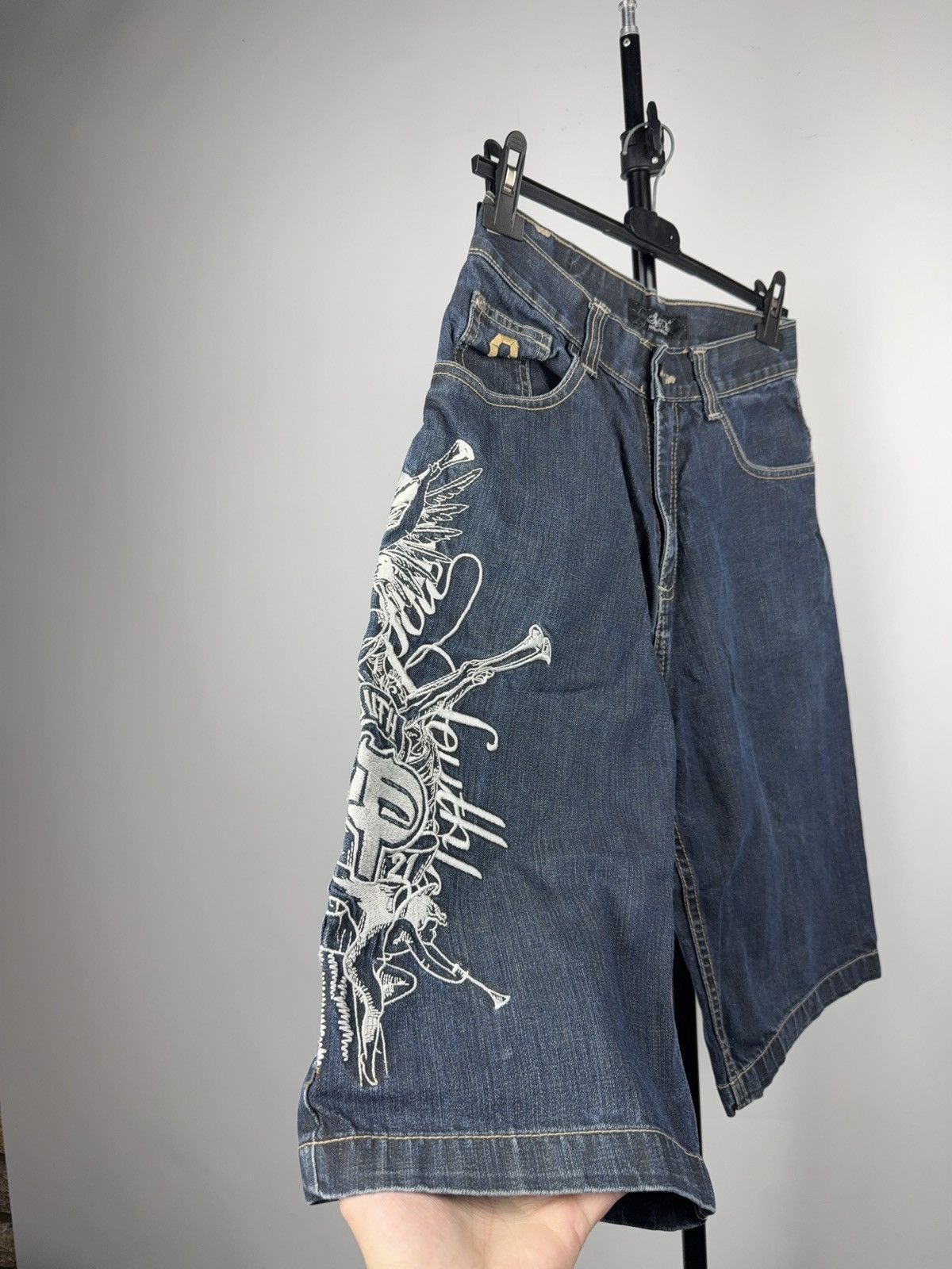 Southpole Crazy 00s South Pole Y2K Embroidered Denim Shorts Size 28 Size 28" / US 6 / IT 42 - 1 Thumbnail