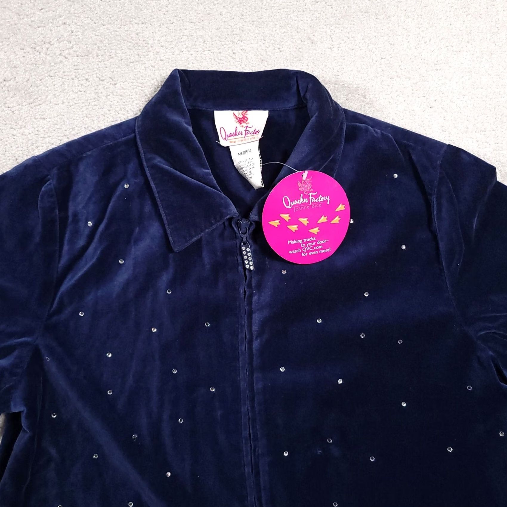 Quacker Factory VINTAGE Quacker Factory Zip Jacket Women's Medium Blue Long Sleeve Rhinestone Studded Jacket Size M / US 6-8 / IT 42-44 - 3 Thumbnail