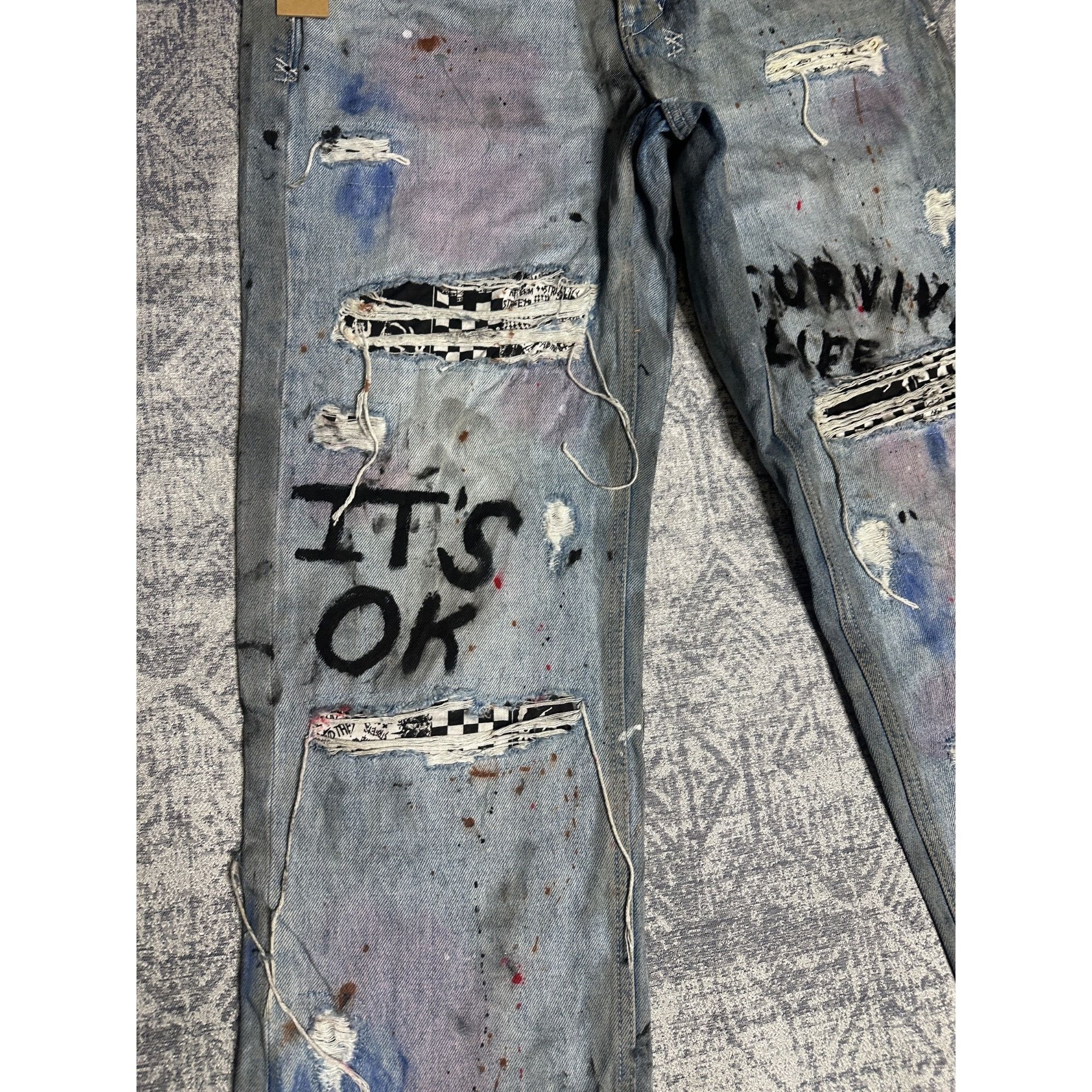 Ksubi Custom Embellished Distressed Paint Stained dyed treated Ksu Size US 31 - 3 Thumbnail