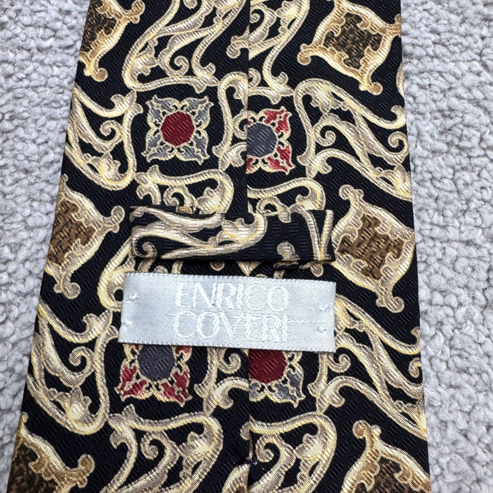 Vintage VINTAGE Enrico Coveri Tie Geometric Silk Mens Classic 57-60 length Black Gold Italy Mens Accessories Size ONE SIZE - 5 Thumbnail
