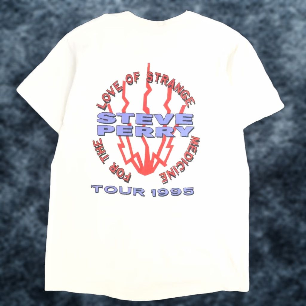VINTAGE Steve Perry For The Love Of Strange Medicine Tour 1995 T-Shirt XL White Cotton Unbranded Short Sleeve Crew Neck Men Size XL