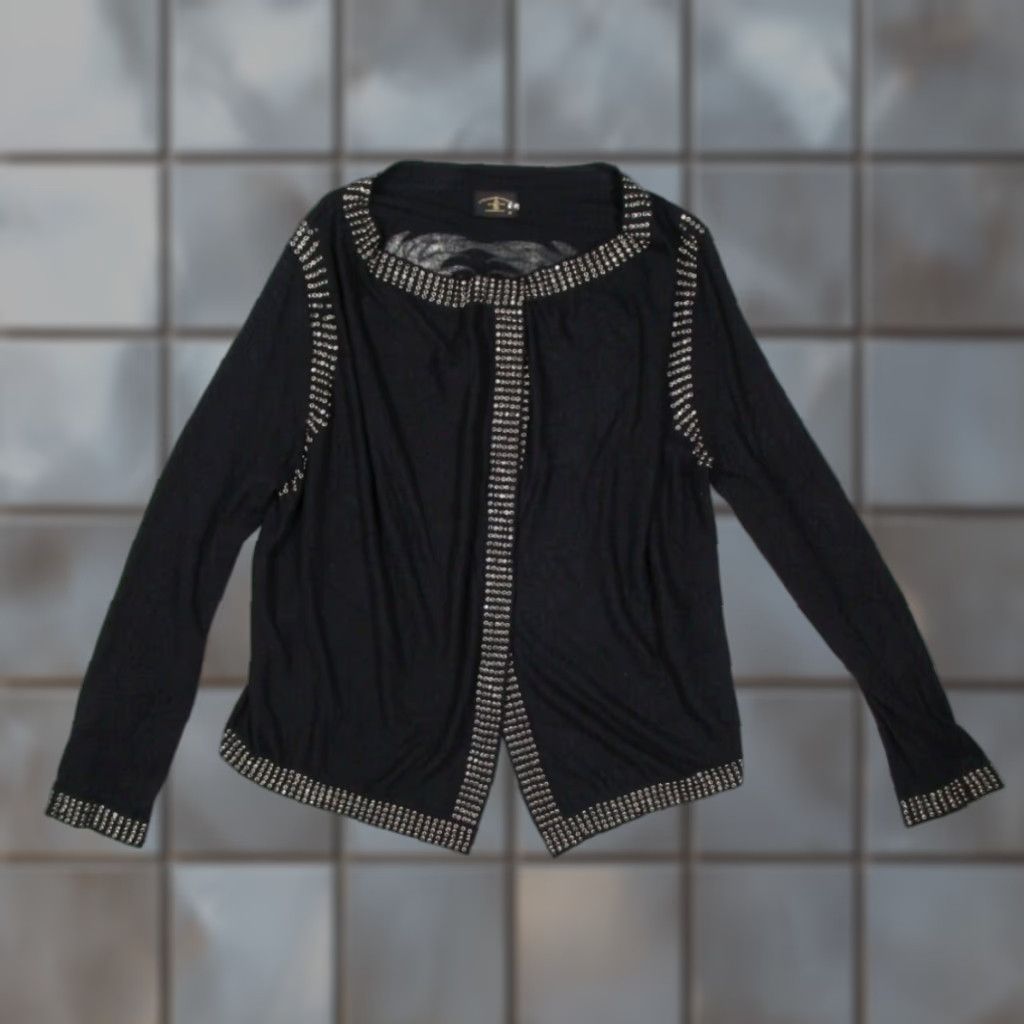 Vintage Christian Audigier Studded Cardigan Sweater Women Medium Black Long Sleeve Asymmetrical Size M / US 6-8 / IT 42-44 - 1 Thumbnail