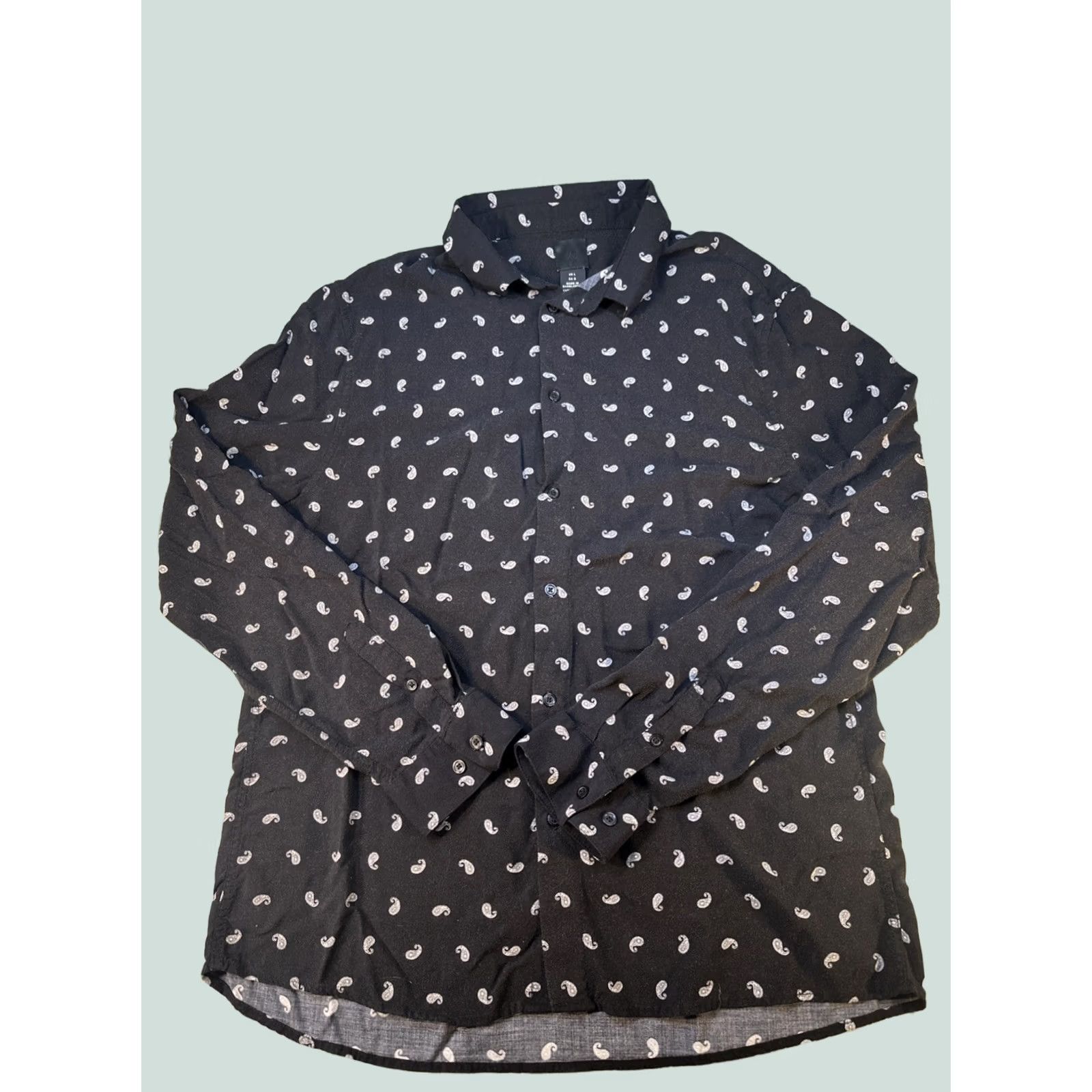 H&M H&M Mens Large Black White Paisley Long Sleeve Button-Down Shirt Size US L / EU 52-54 / 3 - 1 Thumbnail