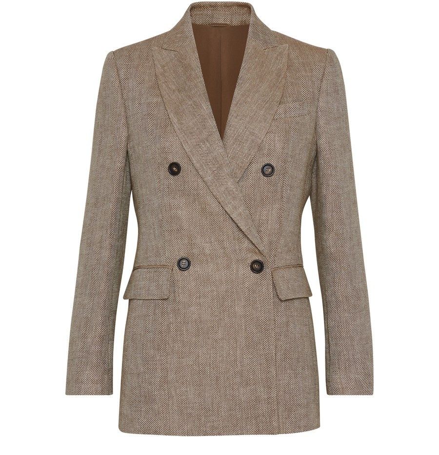 Brunello Cucinelli o1w1db10825 Woven Jacket Wool in Brown/Overflow Size L / US 10 / IT 46 - 1 Thumbnail