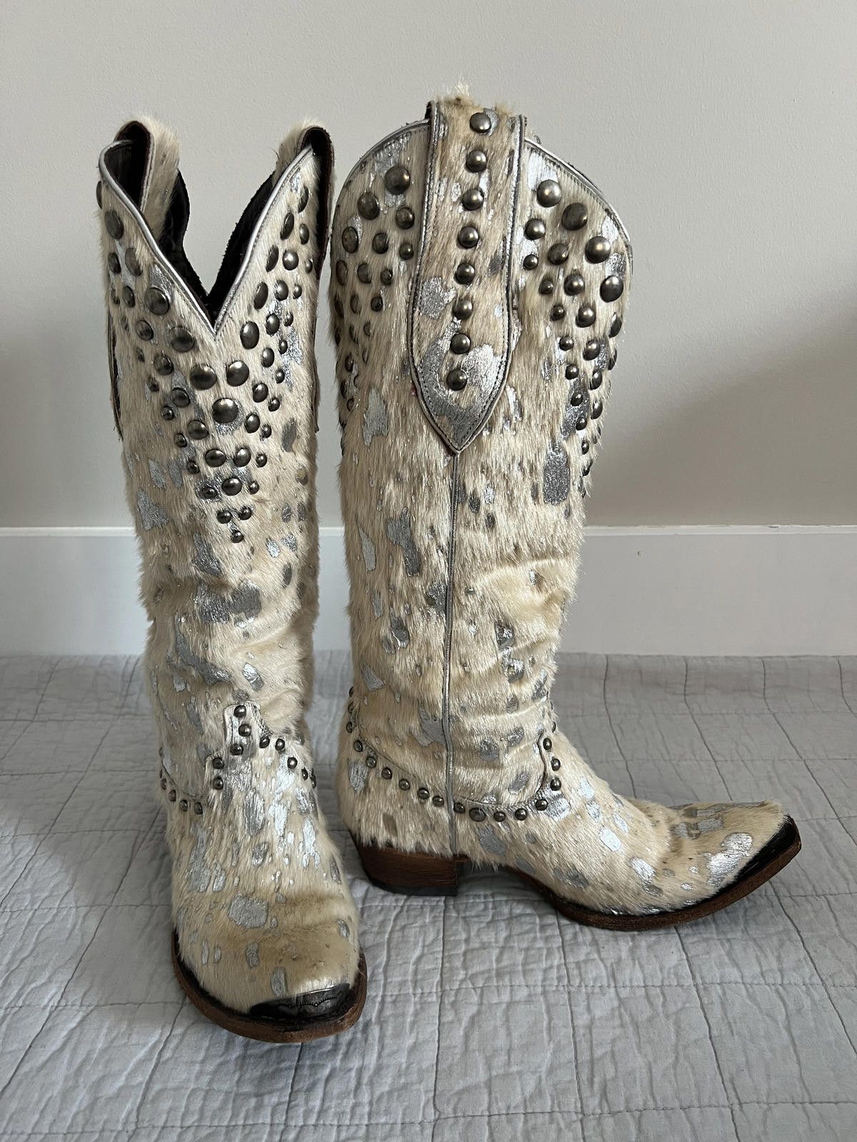 Other Lane Pony Hair & Metallic Studded Western Boots, Snip Toe Size US 8 / IT 38 - 1 Thumbnail