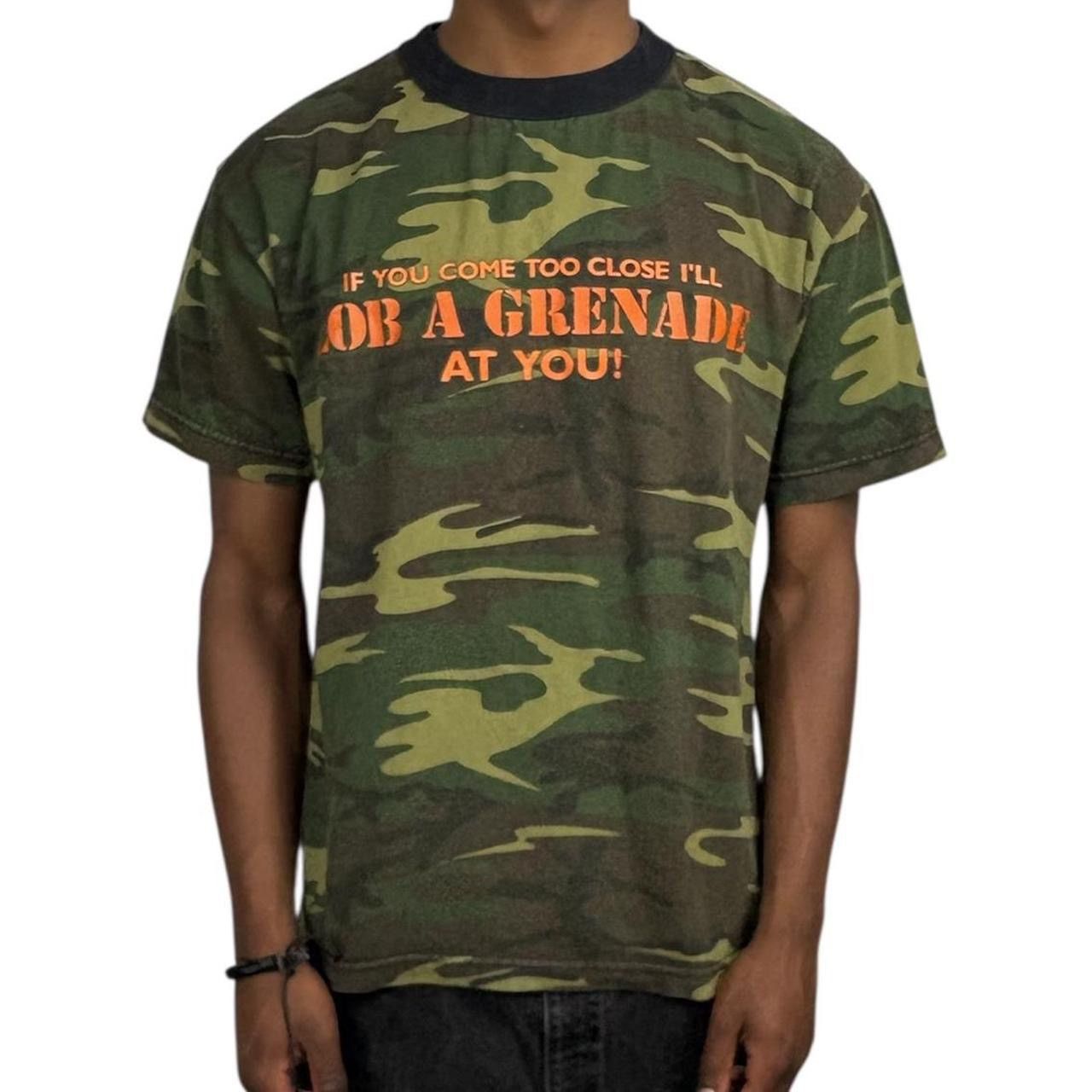 Alstyle Vintage Camo “Lob A Grenade” Funny T-Shirt Size US M / EU 48-50 / 2 - 1 Thumbnail