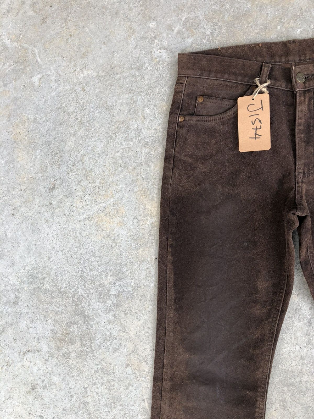 If Six Was Nine Vintage Lee Flared Jeans Distressed Leather Cowhide Size US 29 - 4 Thumbnail