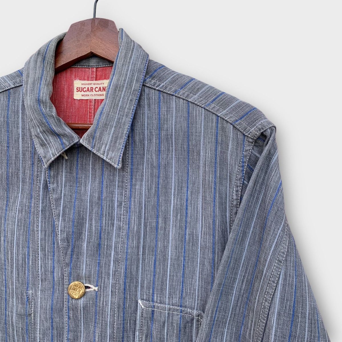 Toyo Enterprises VINTAGE SUGAR CANE DENIM STRIPE CHORE JACKET Size US M / EU 48-50 / 2 - 5 Thumbnail