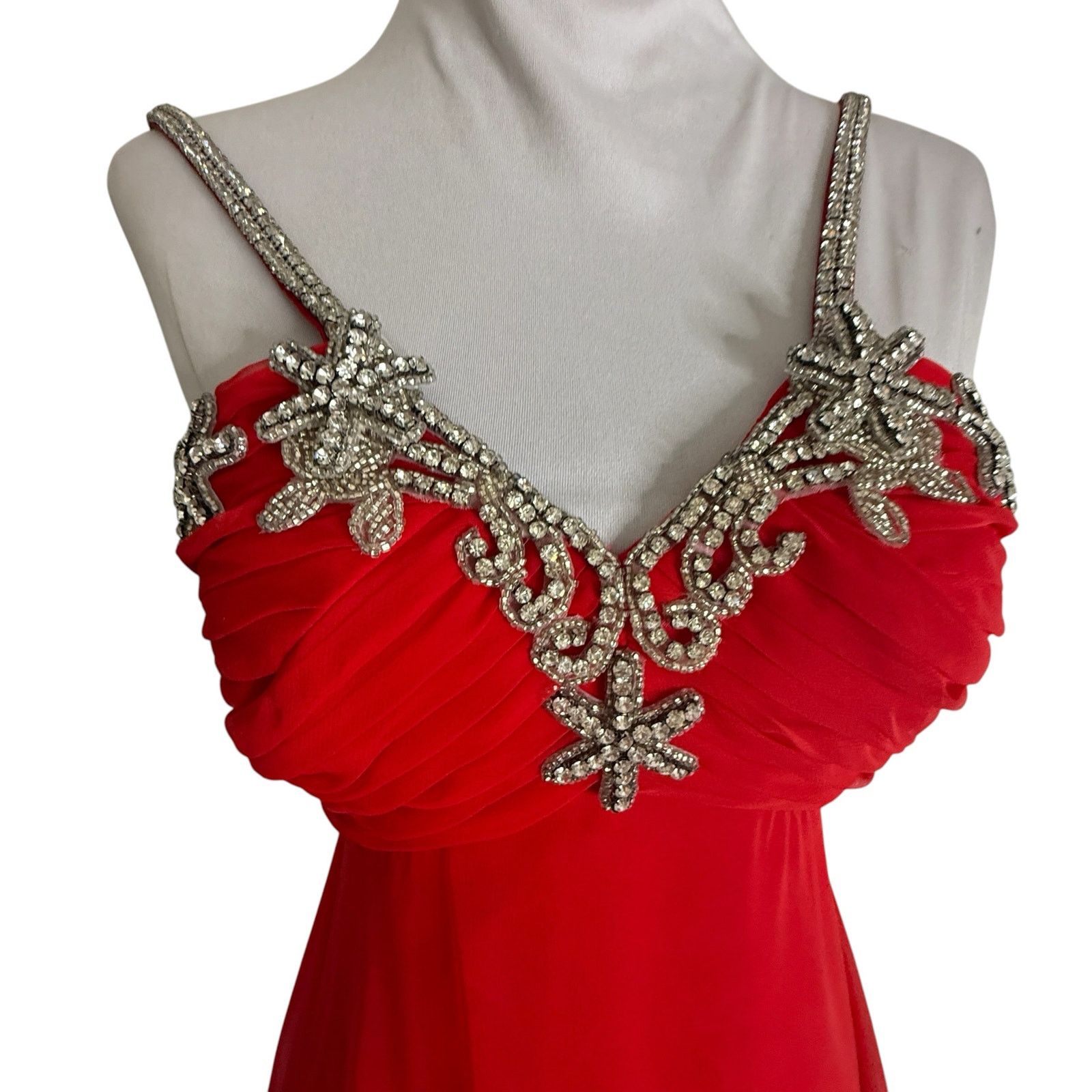 Vintage Vintage Red Chiffon Formal Dress Rhinestone Bust XS 80s Prom Size XS / US 0-2 / IT 36-38 - 4 Thumbnail