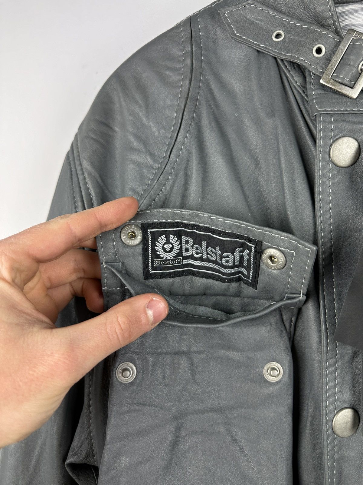 Belstaff NWT Belstaff Centaur Gray Belted Leather Jacket Man Size US L / EU 52-54 / 3 - 8 Thumbnail