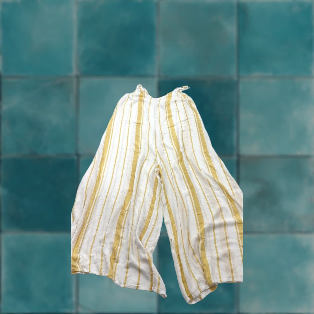 Billabong Billabong Womens Wide-Leg Beach Jumpsuit - Large Yellow White Stripes Tie - Woven Size 28" / US 6 / IT 42 - 1 Thumbnail
