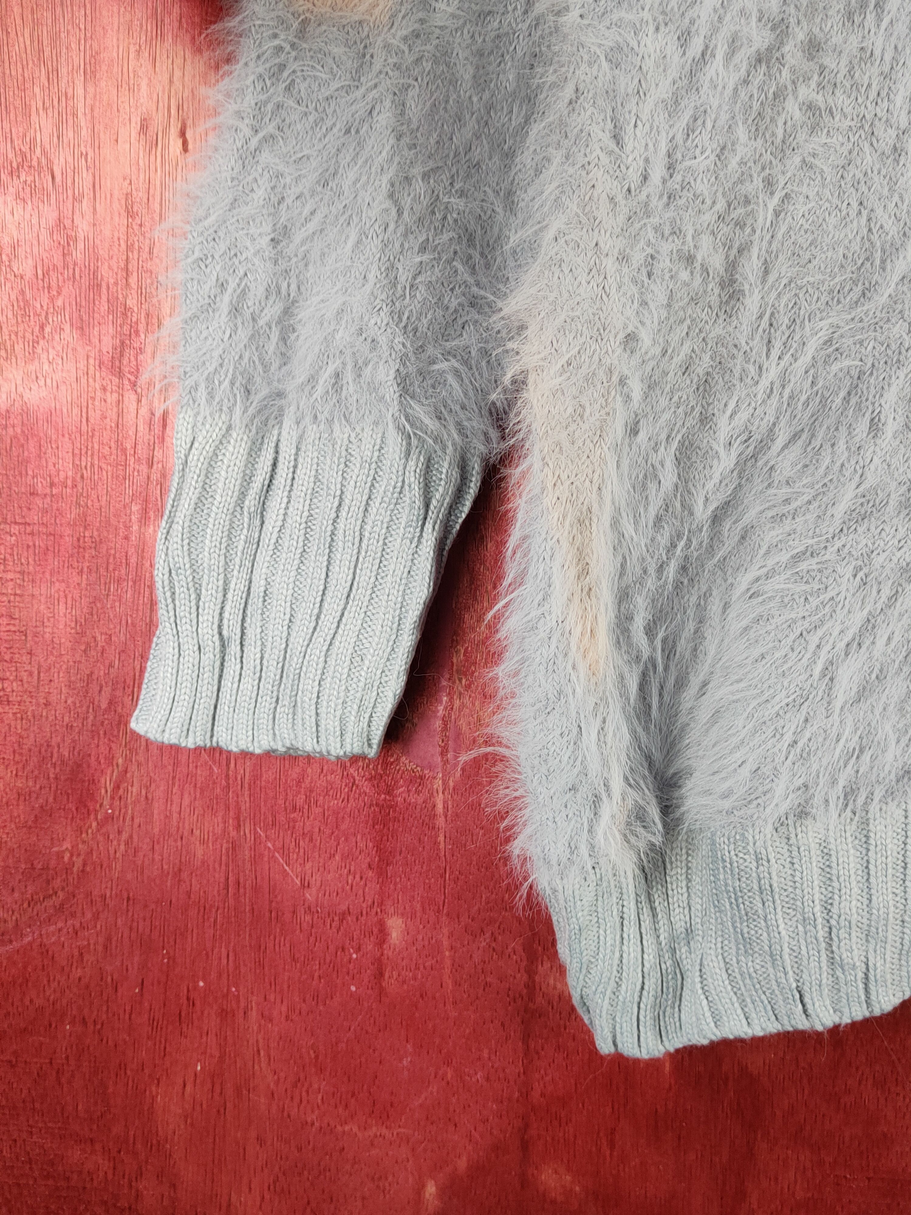 Aran Isles Knitwear × Japanese Brand × Vintage Japan faded Blue Shag Shaggy Fur Mohair Knitwear #S1937 Size L / US 10 / IT 46 - 4 Thumbnail