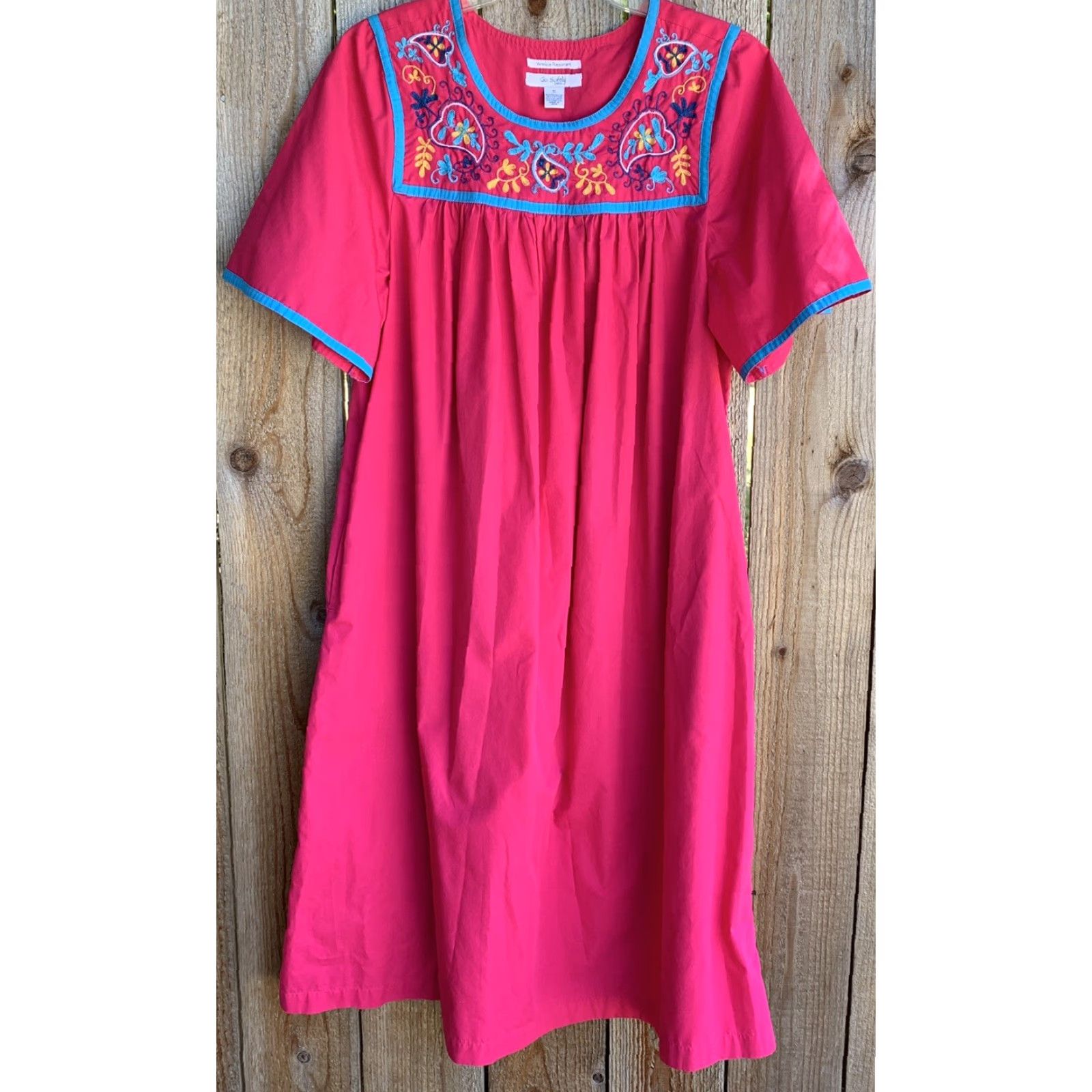 Vintage Go Softly Patio Dress Embroidered Hot Pink Muumuu Sz S Hippie Chic Boho Peasant Womens Size S / US 4 / IT 40 - 7 Thumbnail