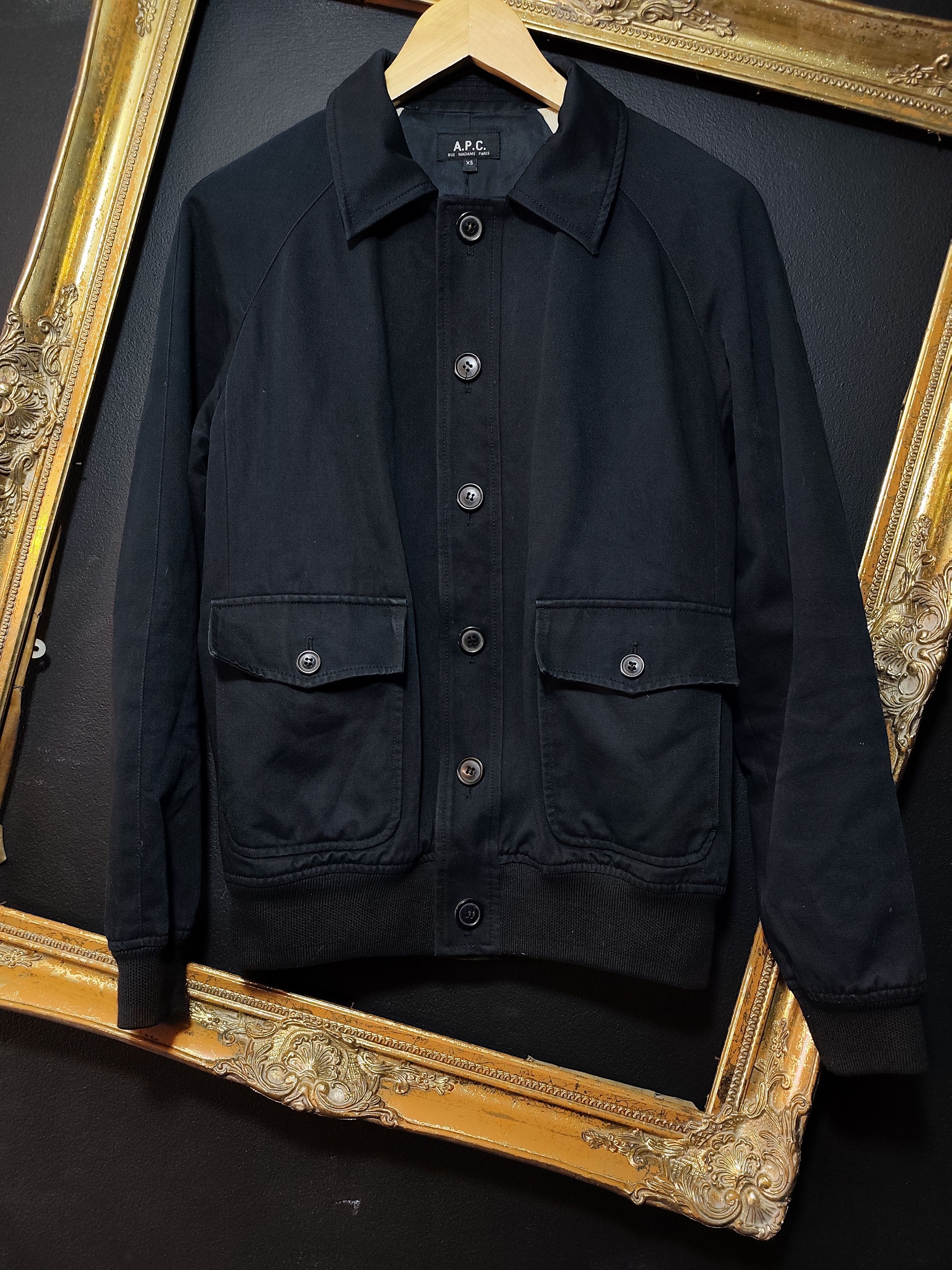 APC black classic raglan sleeves flap pocket bomber jacket