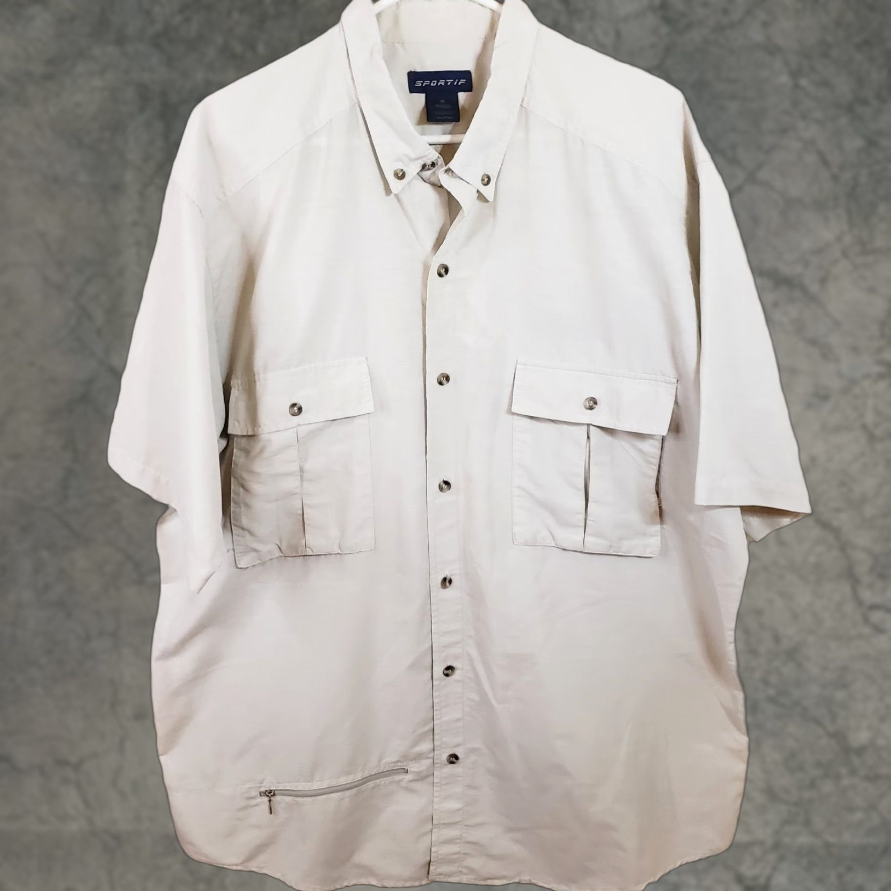 Vintage VINTAGE Sportif USA Men’s Beige Short Sleeve Button Up Vented Fishing Shirt XL Beige Shirt Mens Regular - Size US XL / EU 56 / 4 - 1 Thumbnail