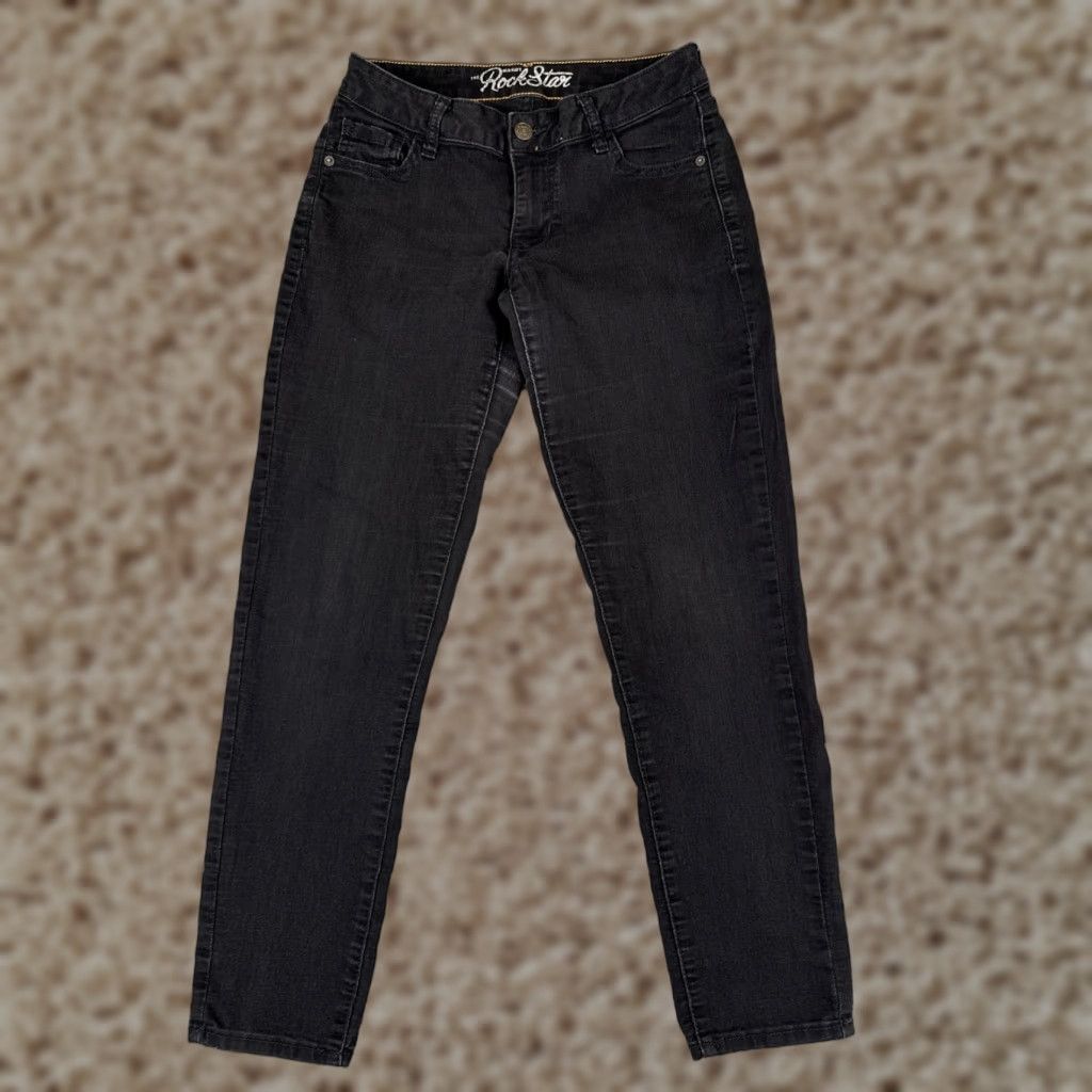 Old Navy Old Navy Jeans Womens 8 Black Denim The Rockstar Straight Cotton Blend Low 27x27 Size 30" / US 8 / IT 44 - 1 Thumbnail