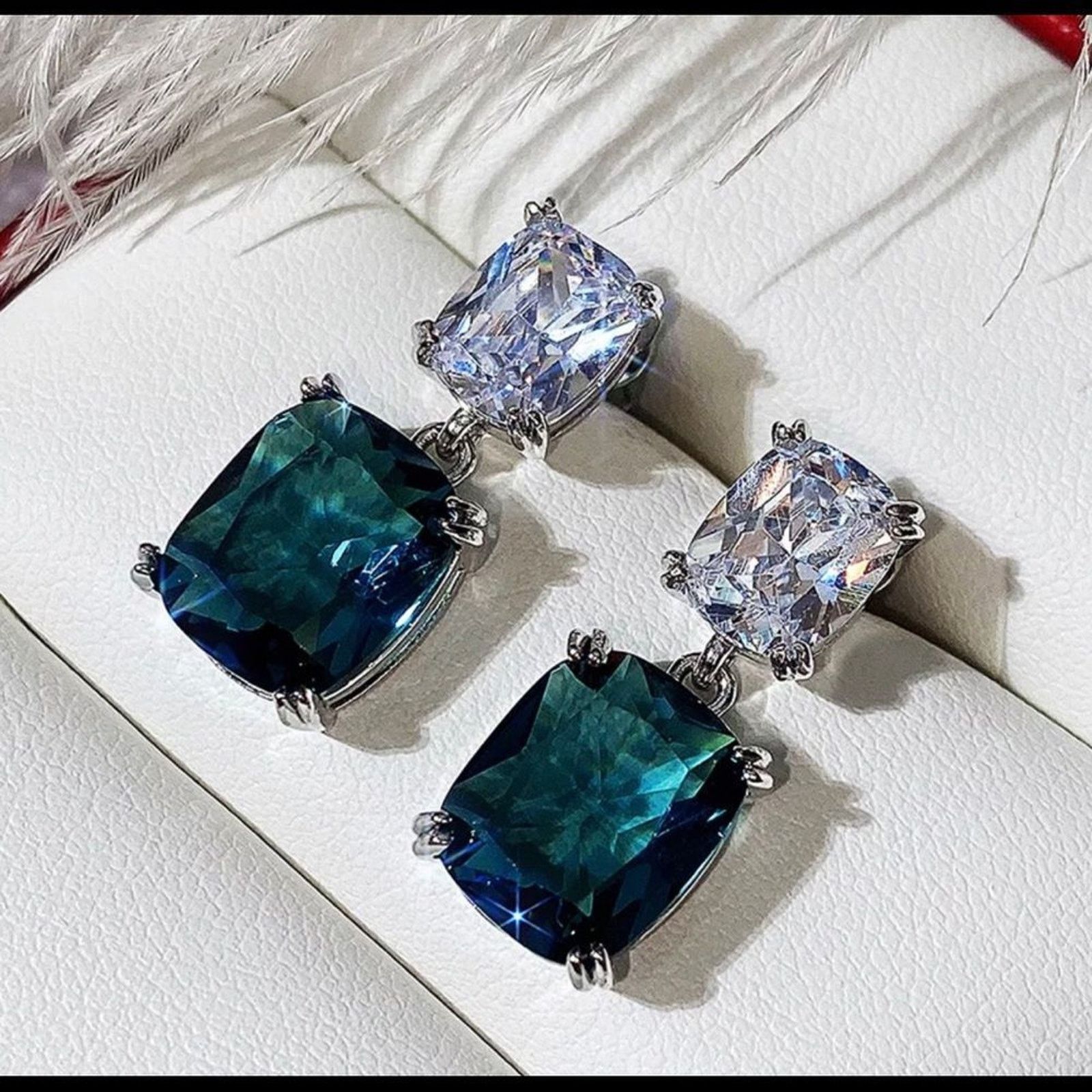 Other Blue White Cubic Zircon Dangle Earrings Luxury Earrings Size ONE SIZE - 3 Thumbnail