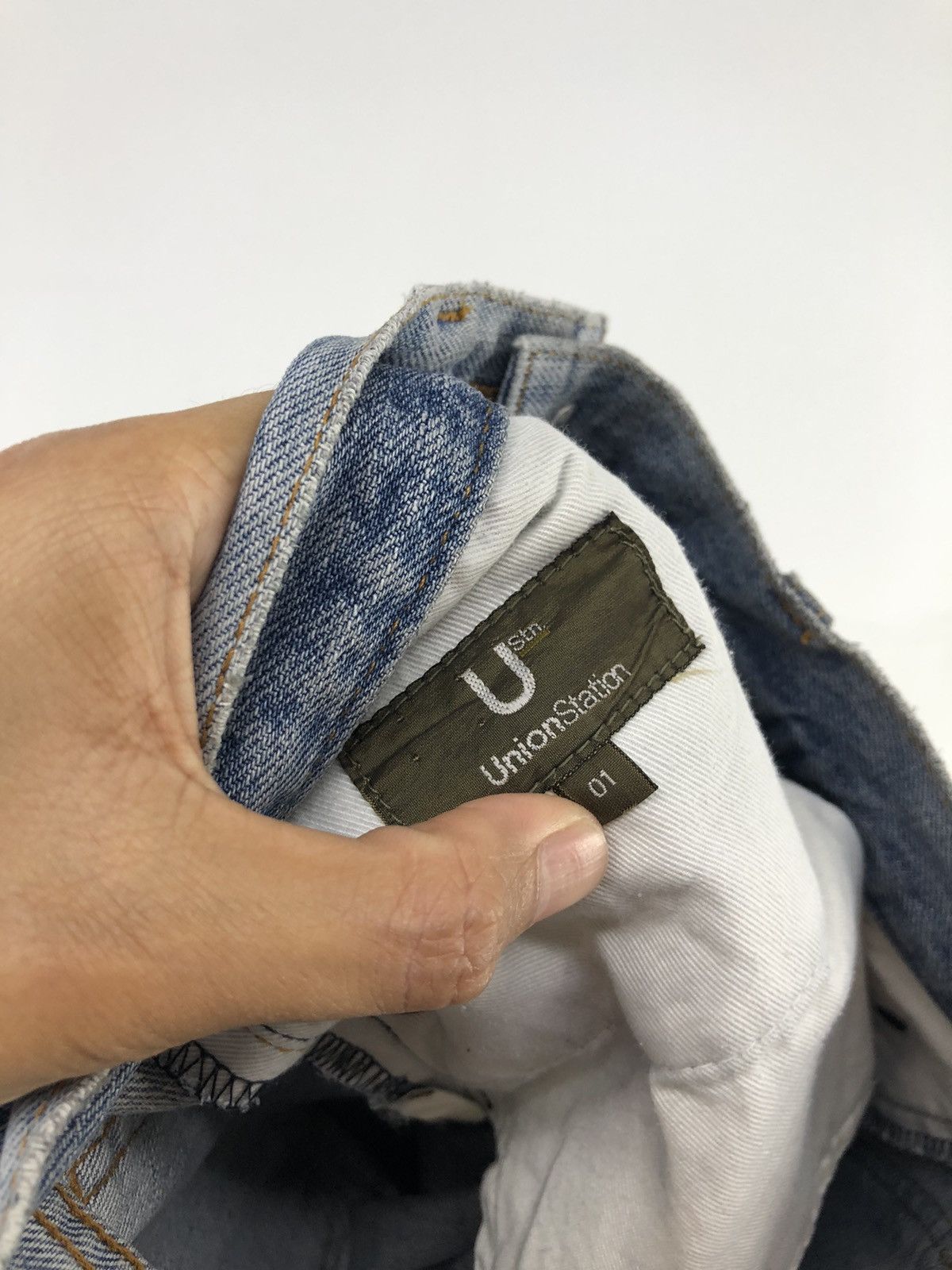 Japanese Brand Vintage Union Station Distressed Light Wash Jeans Size US 30 / EU 46 - 22 Thumbnail
