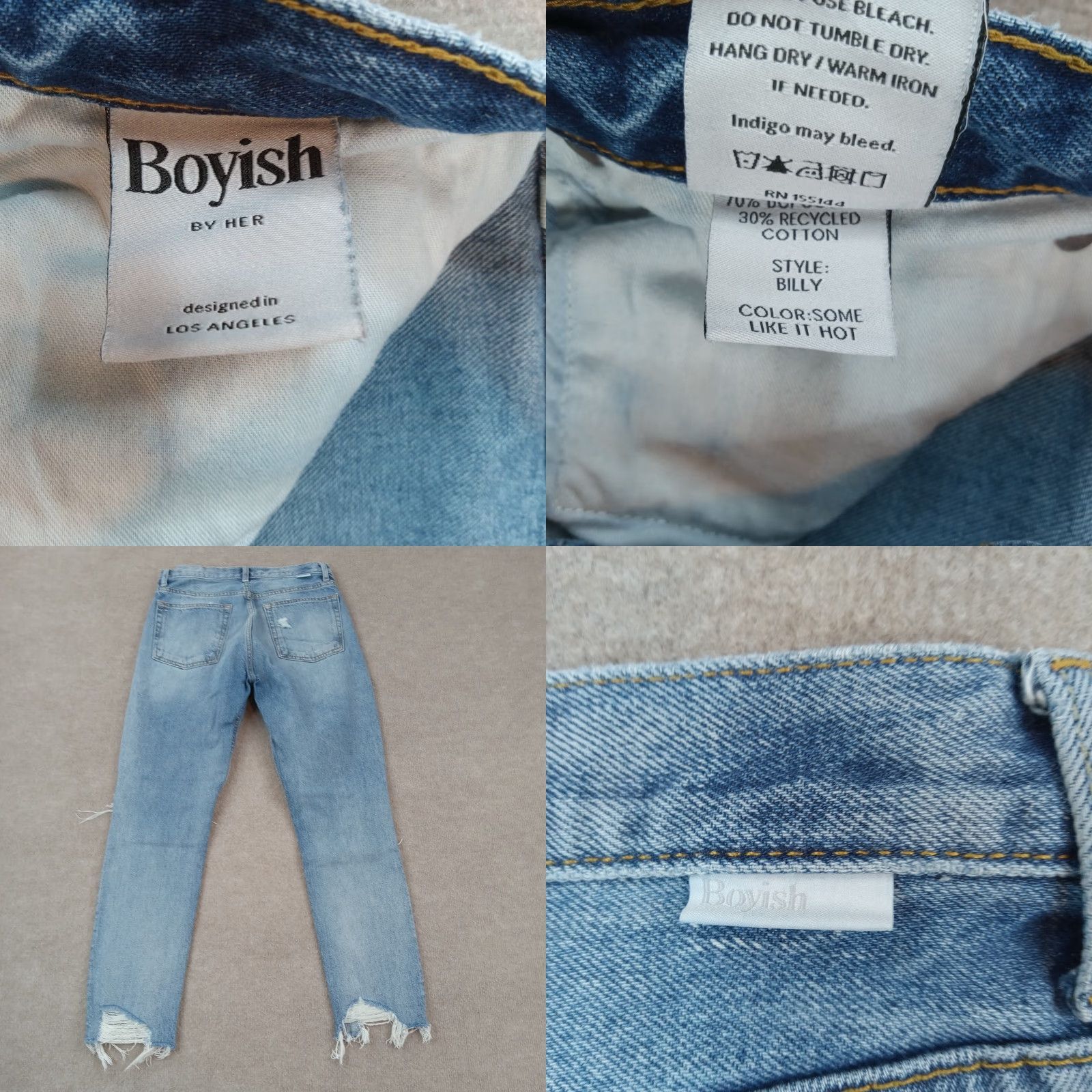 Boyish Boyish Blue Women's Ankle Jeans 30x28 Distressed Button Fly Cotton Spandex Stretch Size 30" / US 8 / IT 44 - 8 Thumbnail